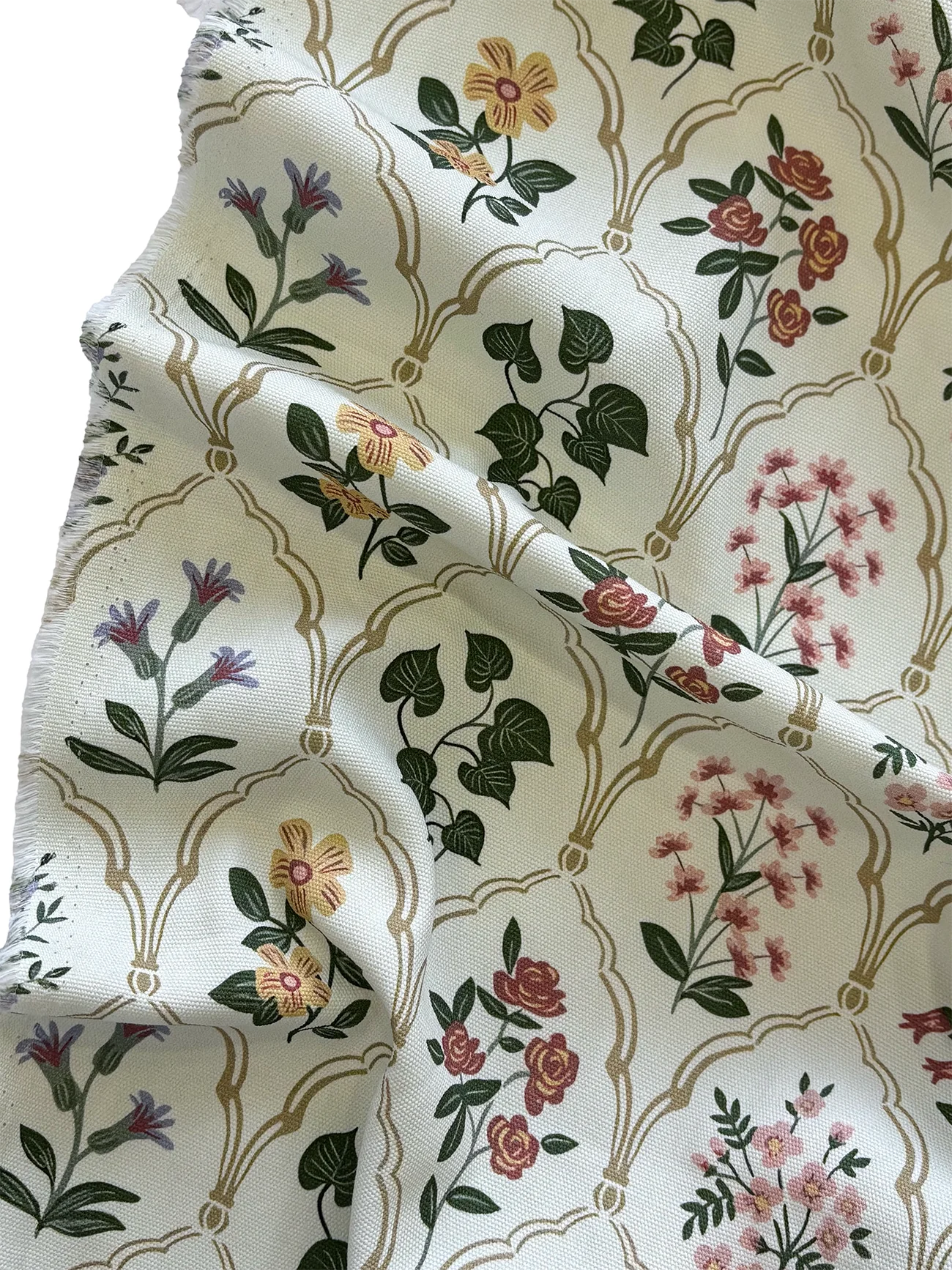 %100 Pamuk Fransız Çiçek Desen Kanvas Kumaş 