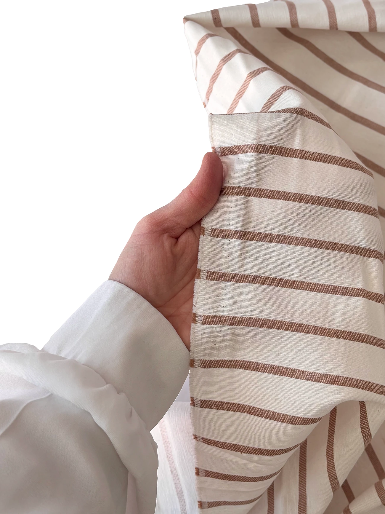 Alaçatı Keteni Kumaş Sütlü Kahve Çizgili 