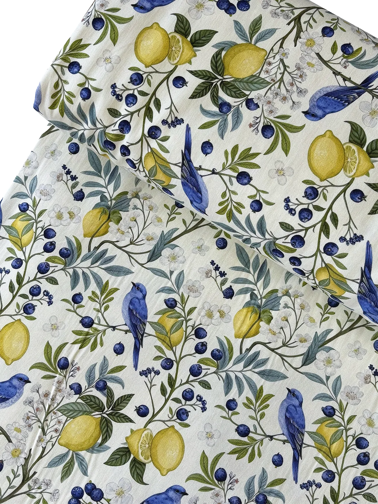 %100 Pamuk Kuş - Limon Desen Kanvas Kumaş 