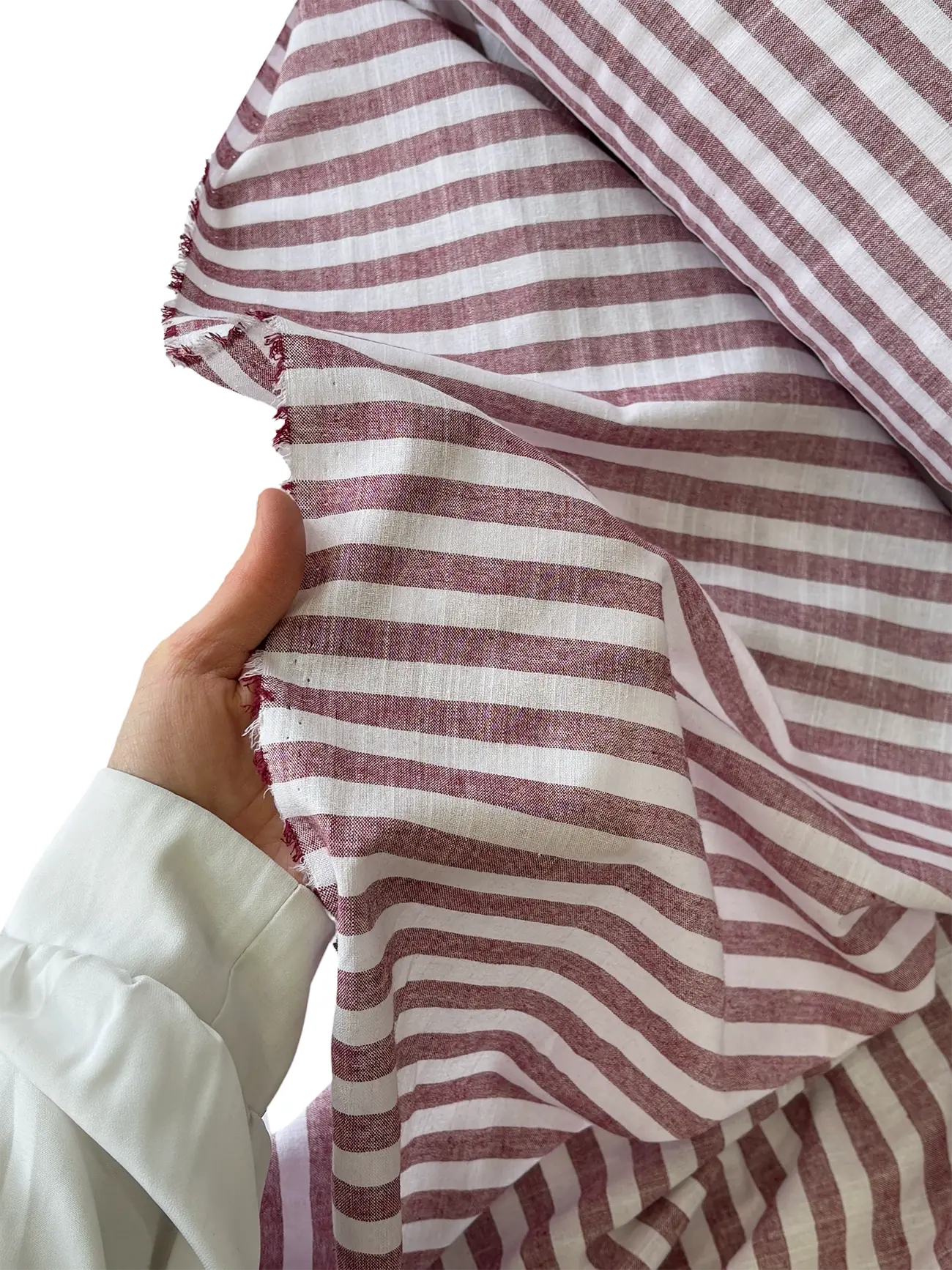 Flamlı Pamuk Keten Bordo Çizgili 