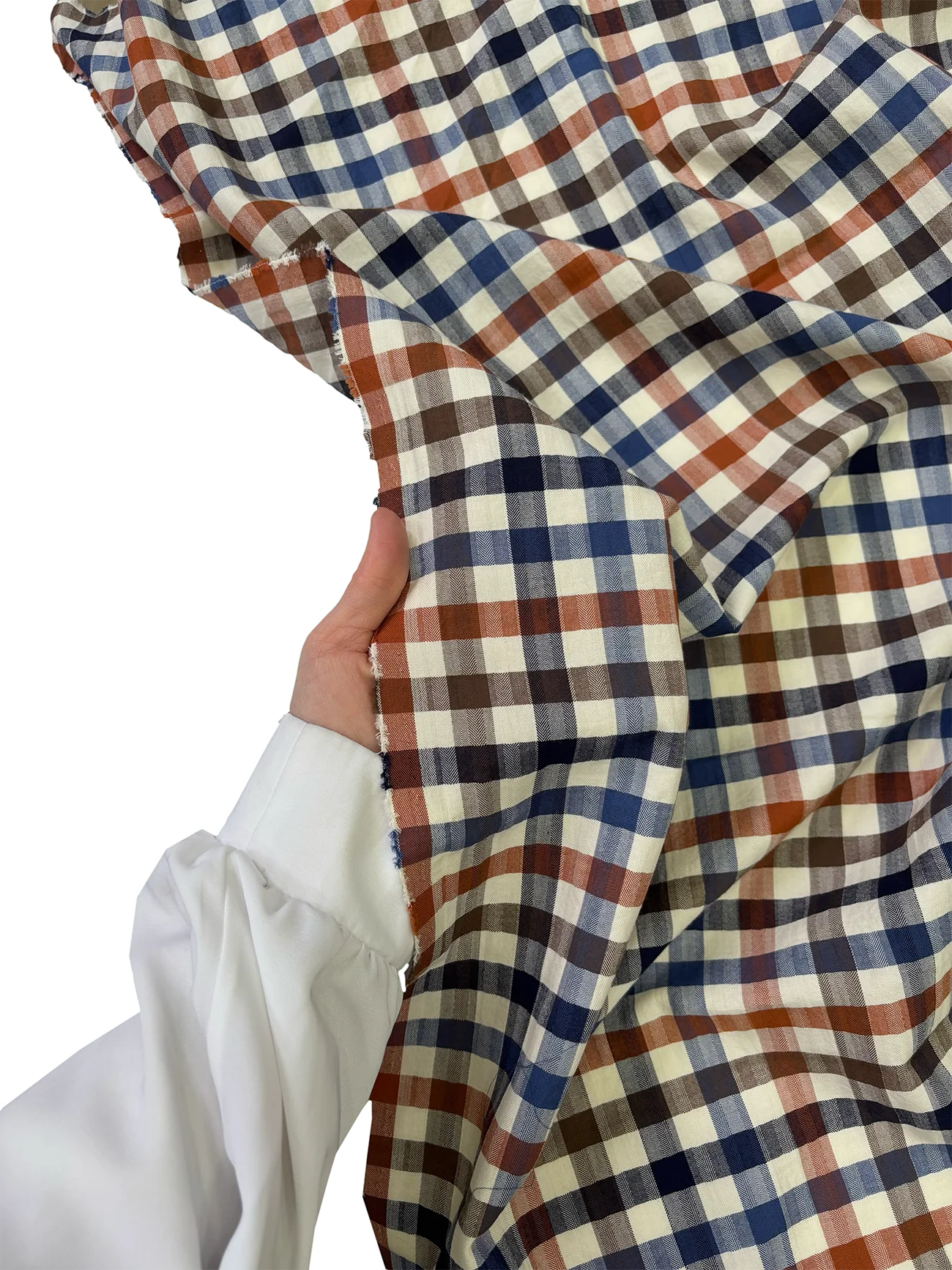 %100 Pamuk Ekose Kumaş Lacivert - Kiremit 