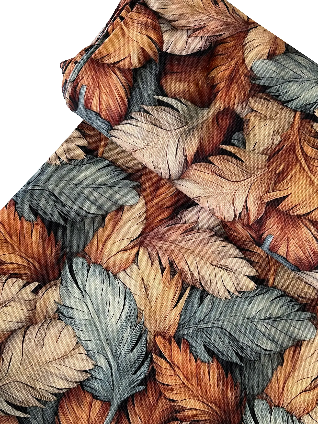 %100 Pamuk Kahve Yaprak Desen Kanvas Kumaş 