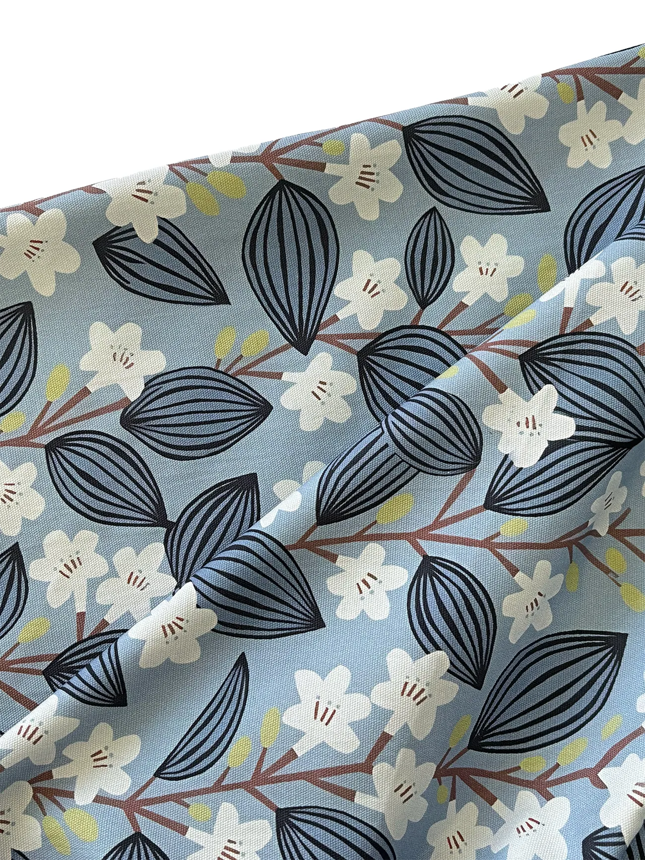 %100 Pamuk Soft Mavi Çiçek Desen Kanvas Kumaş 