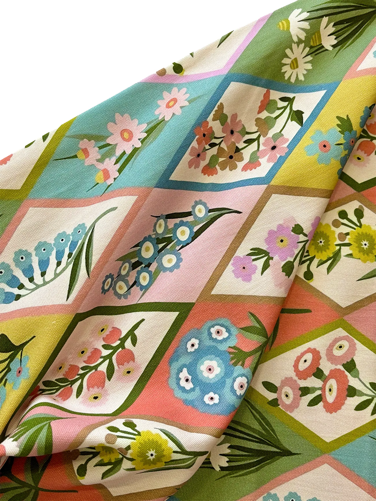 %100 Pamuk Mozaik Çiçek Desenli Kanvas Kumaş 