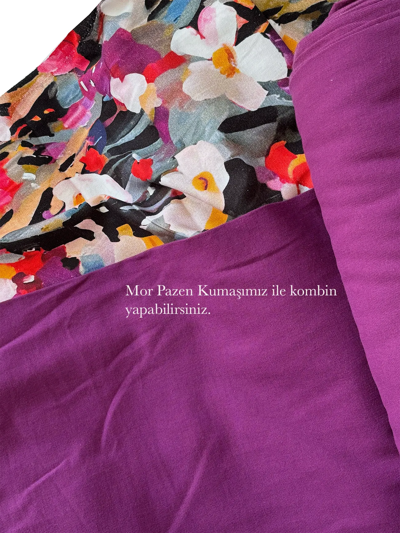 %100 Pamuk Flanel Pazen Kumaş Mor Sulu Boya Desen 