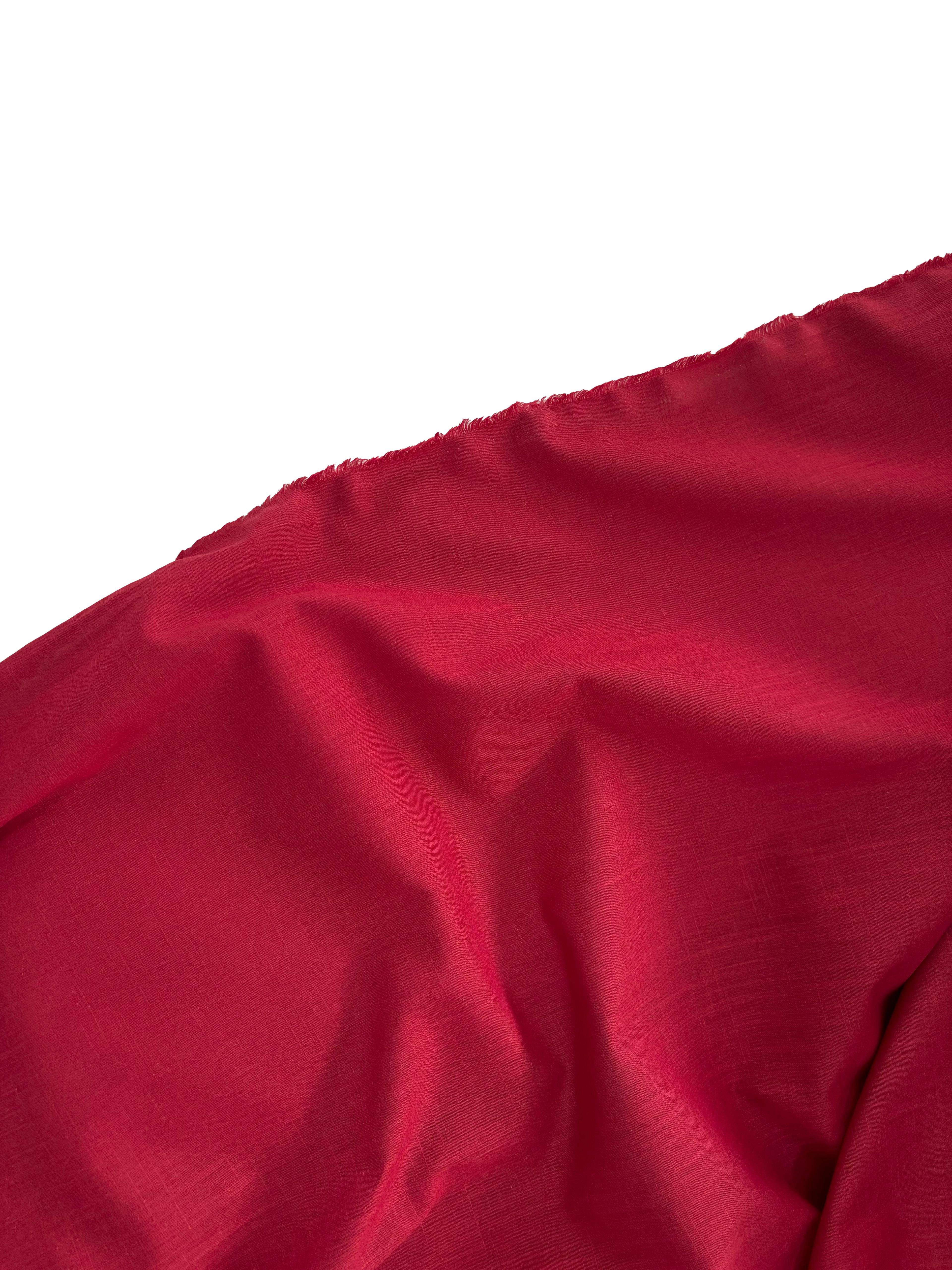 Flamlı Pamuk Keten Kumaş Bordo Kırmızısı 