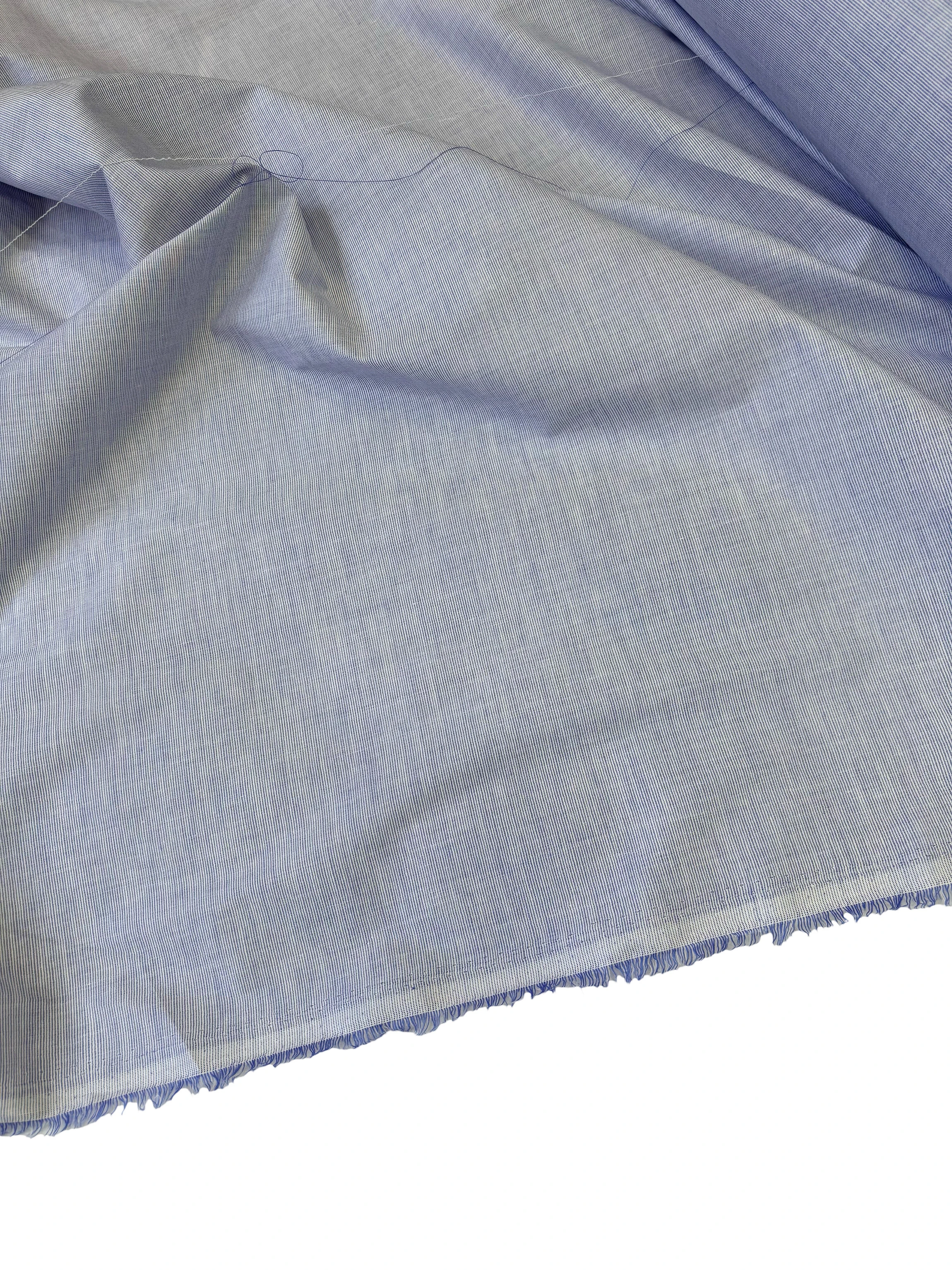 Flamlı Pamuk Keten Kumaş Açık Mavi İnce Çizgili