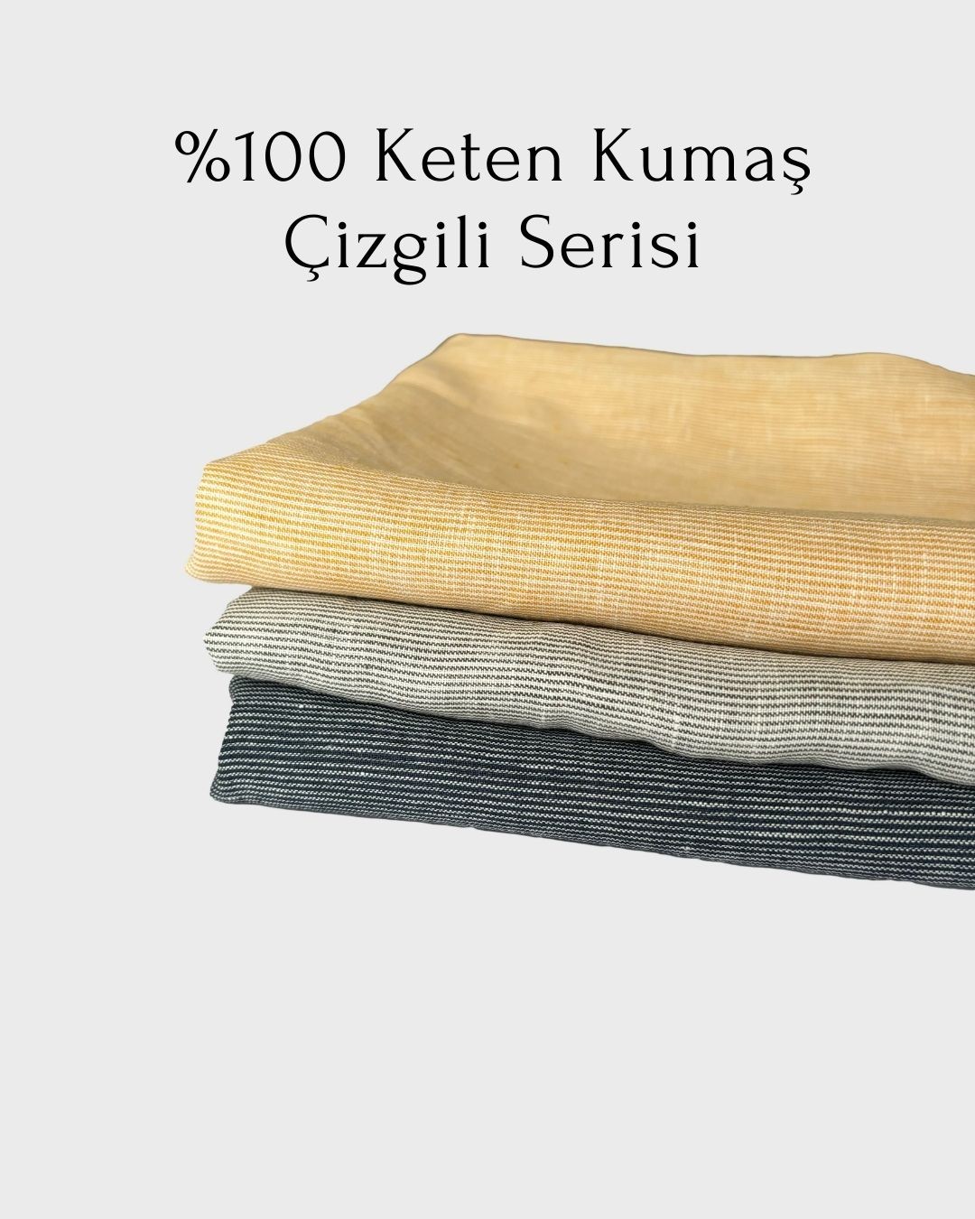 %100 Keten Kumaş Çizgili Serisi  - Soft Turuncu