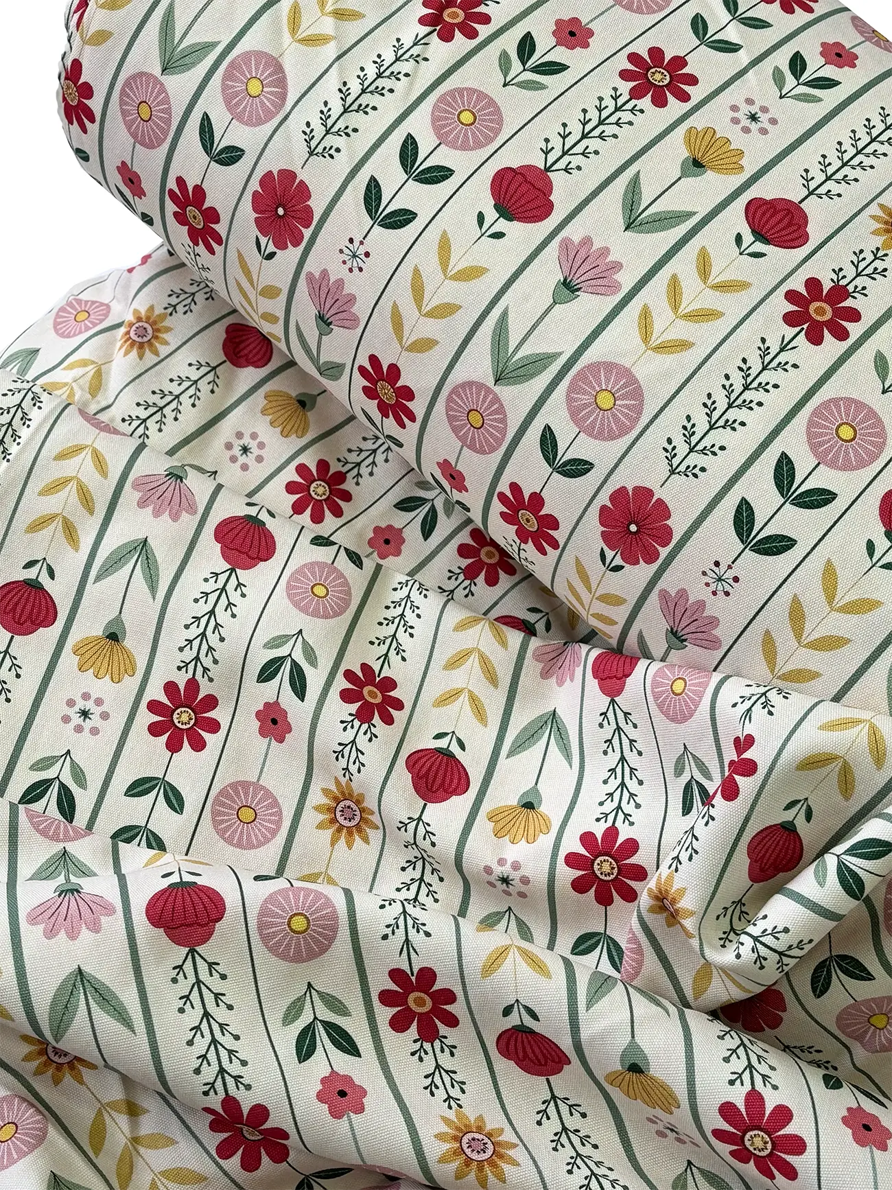 %100 Pamuk Şerit Çiçek Desen Kanvas Kumaş 