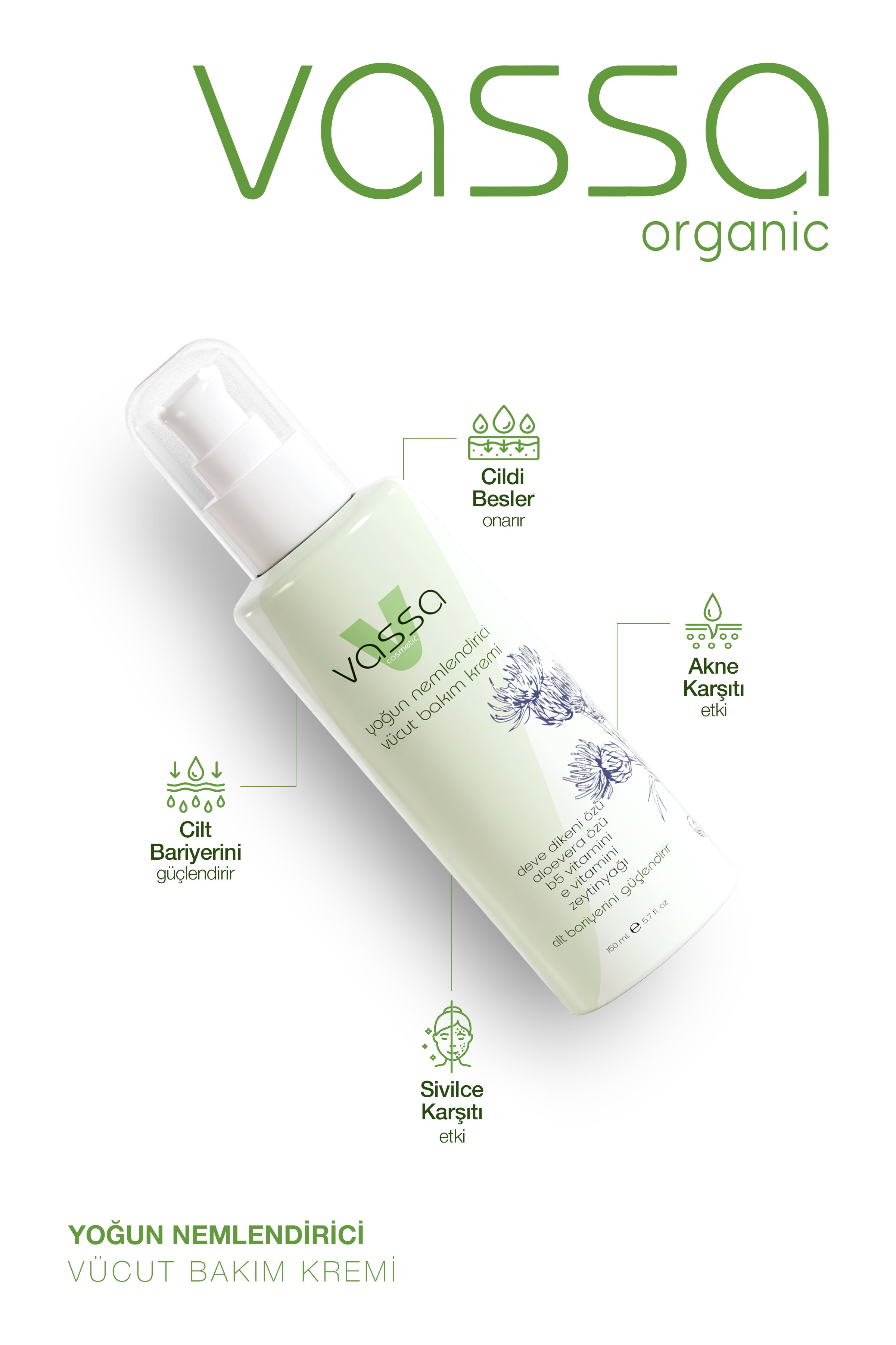 Vassa Akne, Sedef, Sivilce, & Yanık Yaraları Için Önleyici Yoğun Nemlendirici Krem - 150ml