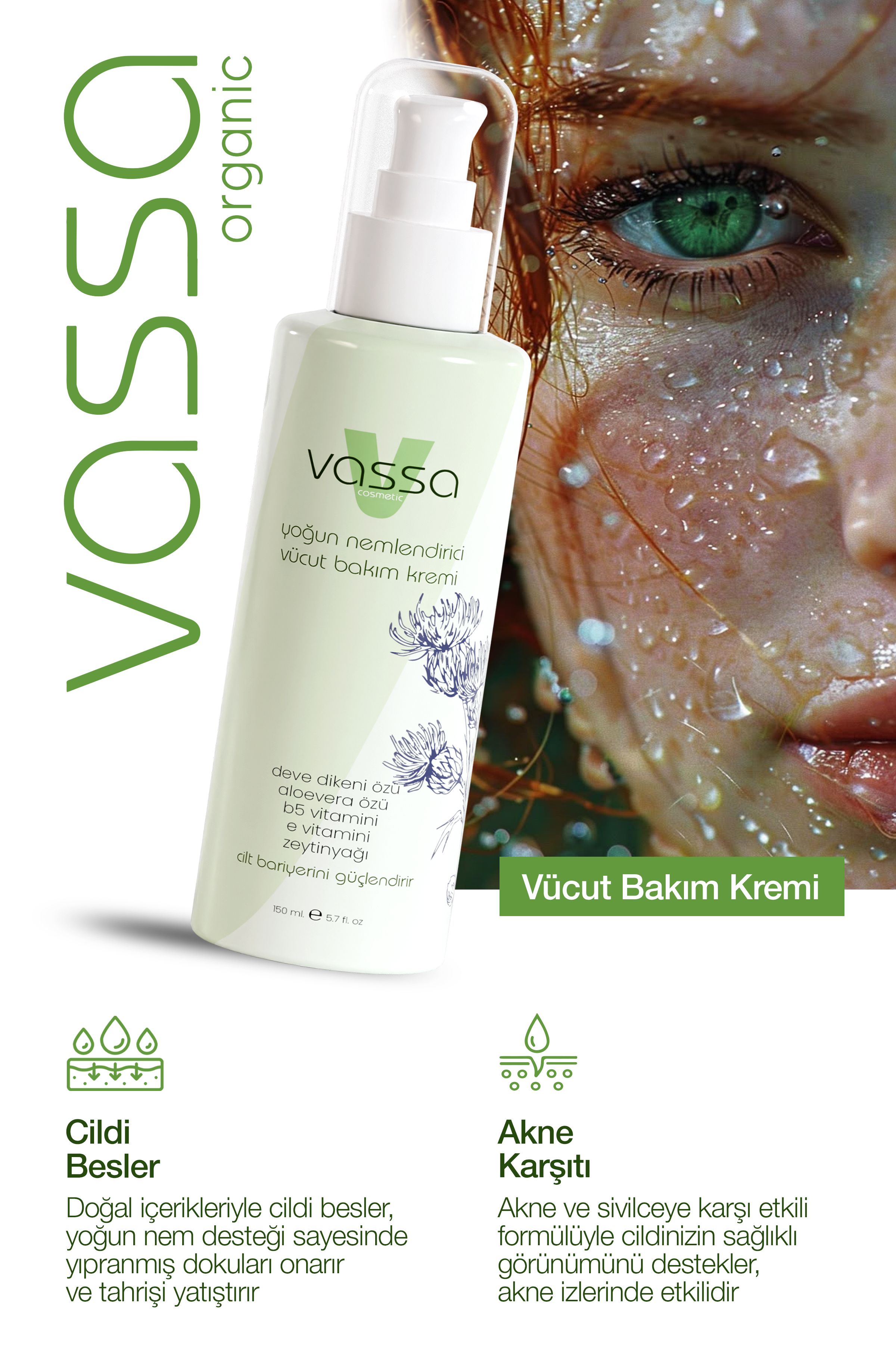 Vassa Akne, Sedef, Sivilce, & Yanık Yaraları Için Önleyici Yoğun Nemlendirici Krem - 150ml