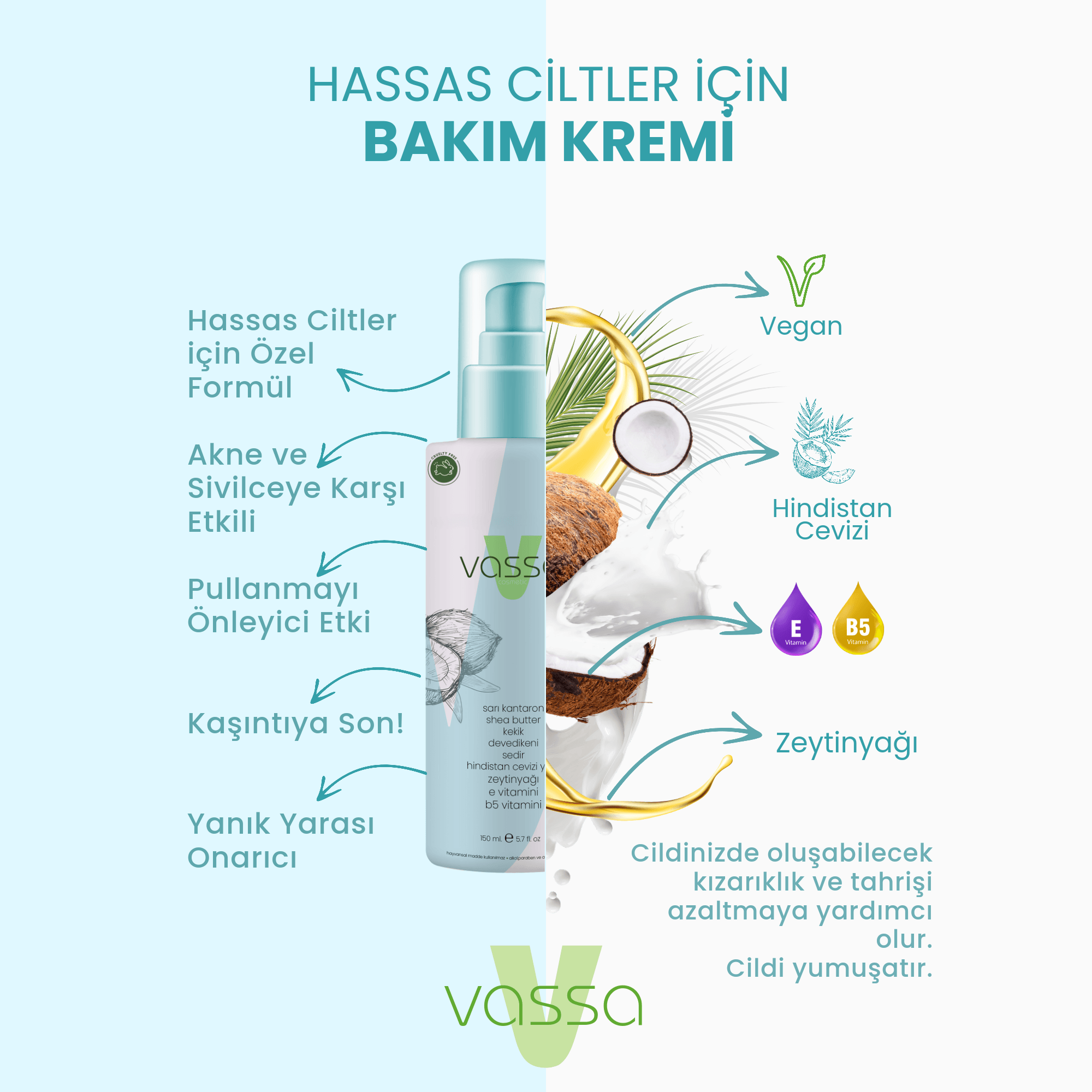 Vassa Vücut Bakım Kremi - Mantar Oluşumunu Engelleyerek Cildin Pul Pul Dökülmesini Önler.