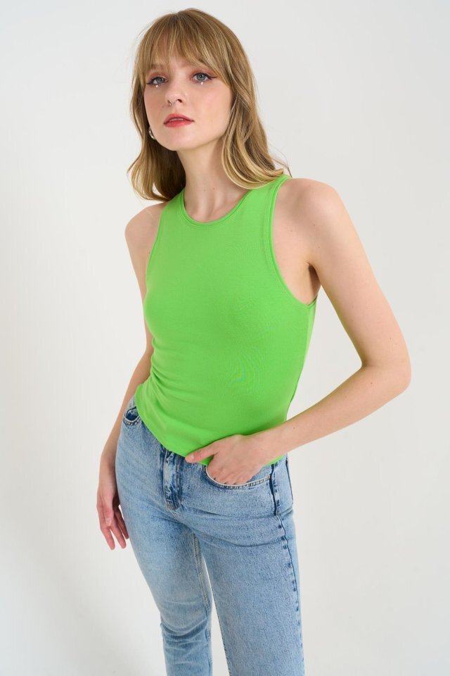 Örme Bisiklet Yaka Atlet - Yeşil