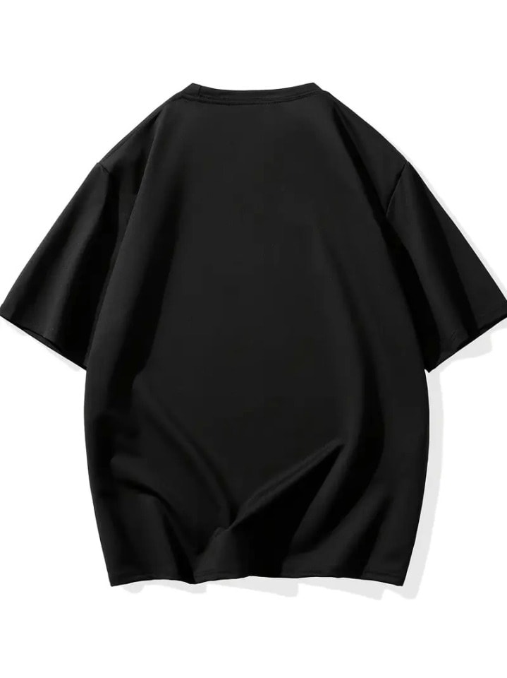 Baskılı Oversize Bisiklet Yaka T-shirt - Siyah