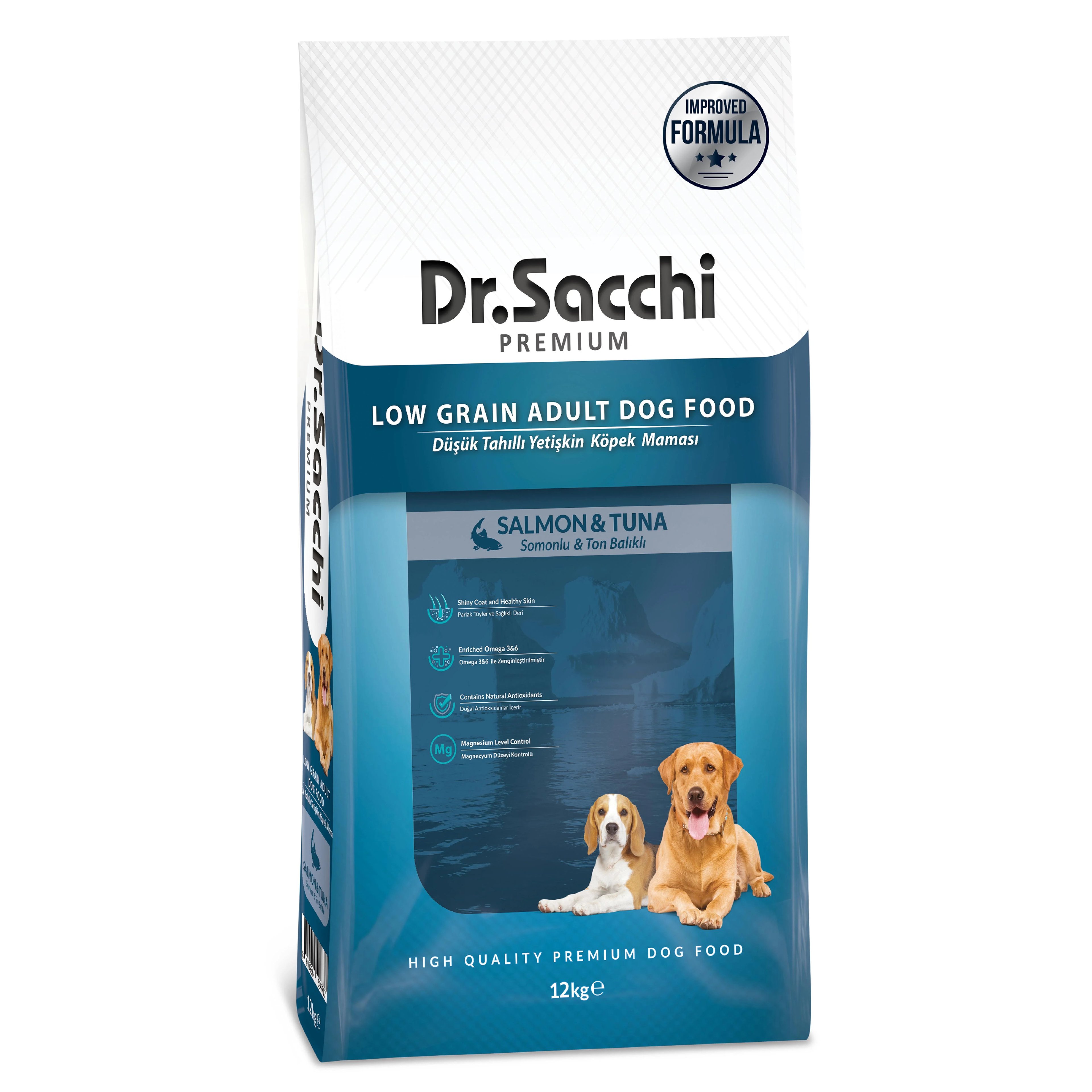 Dr.Sacchi Düşük Tahıllı Somonlu Ve Ton Balıklı Yetişkin Köpek Maması (12 kg)