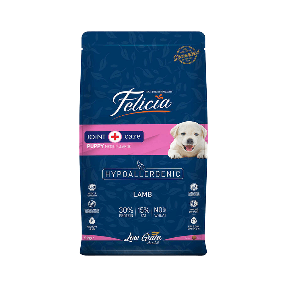 Felicia Joint Care Hipoalerjenik Az Tahıllı, Kuzu Etli & Pirinçli Orta ve Büyük Irk Yavru Köpek Maması (15 kg)