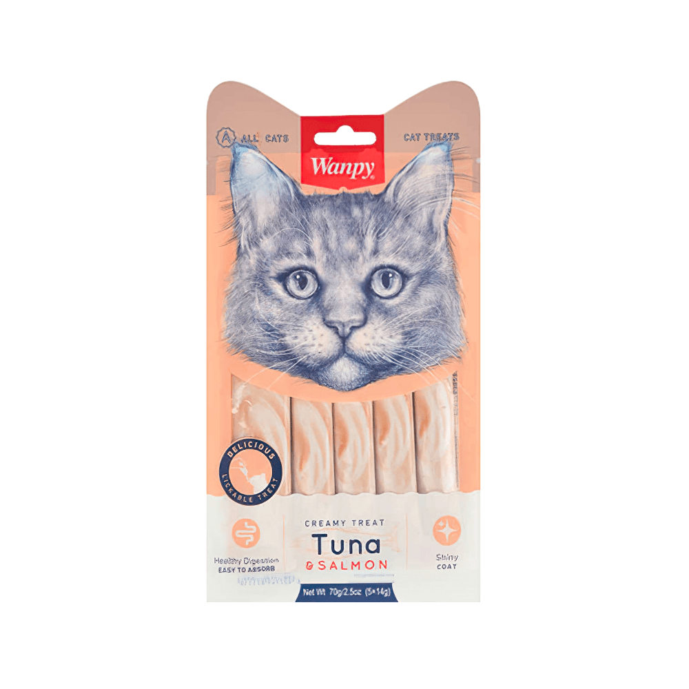 Wanpy Ton Balıklı ve Somonlu Tamamlayıcı Ek Sıvı Kedi Ödülü 12'li (5 x 14 g)