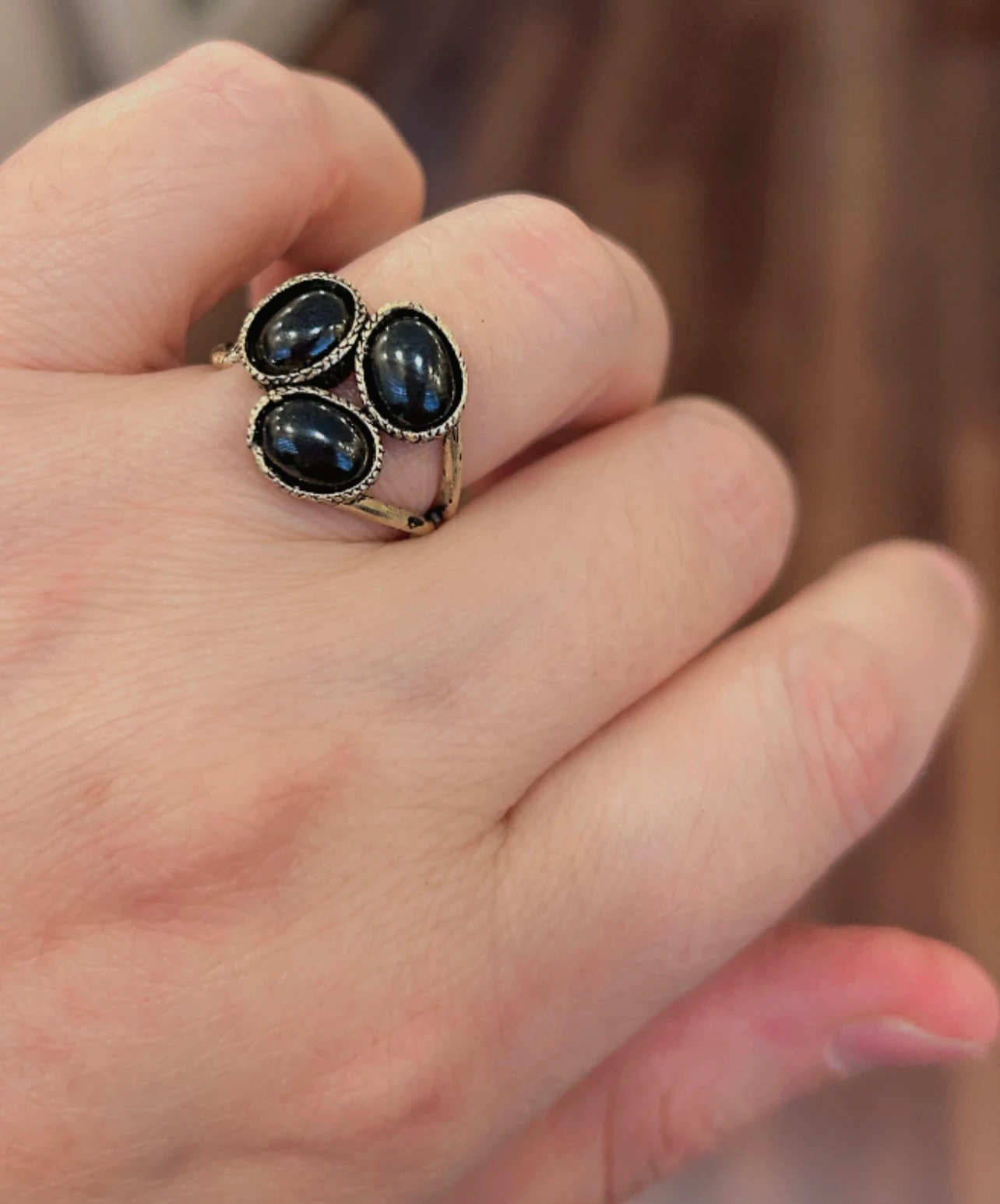 3 Damla Siyah Akik Taşlı Yüzük