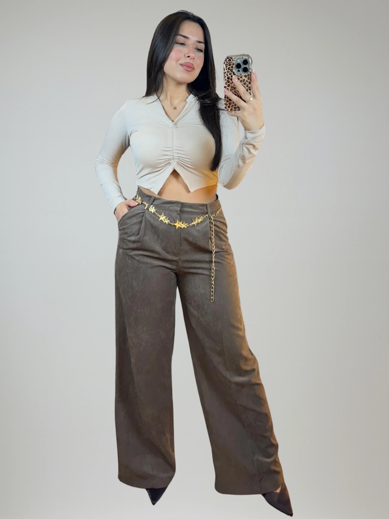 Kahve Zincir Aksesuarlı Pantolon