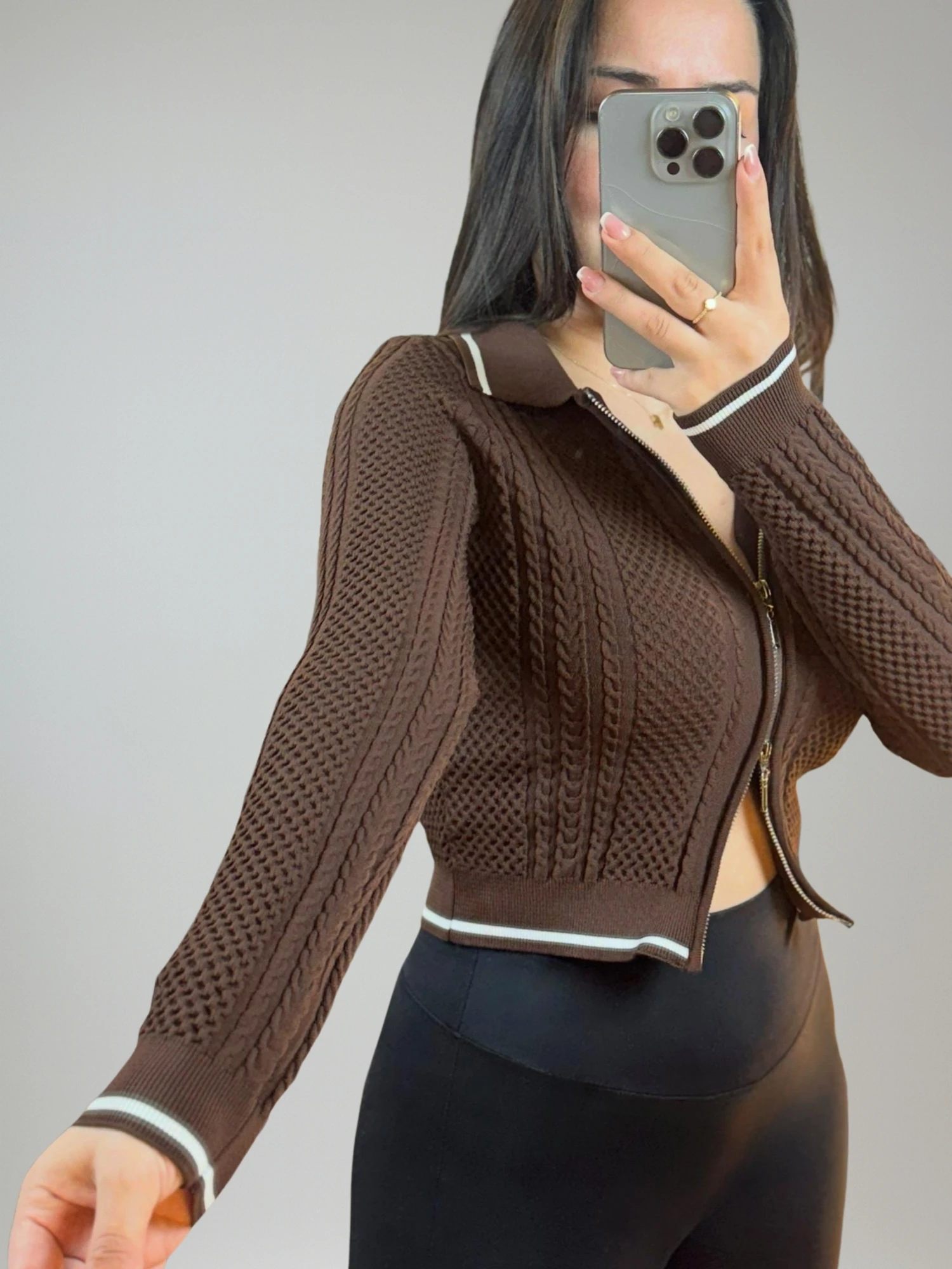 Ön Fermuarlı Acı Kahve Hırka 