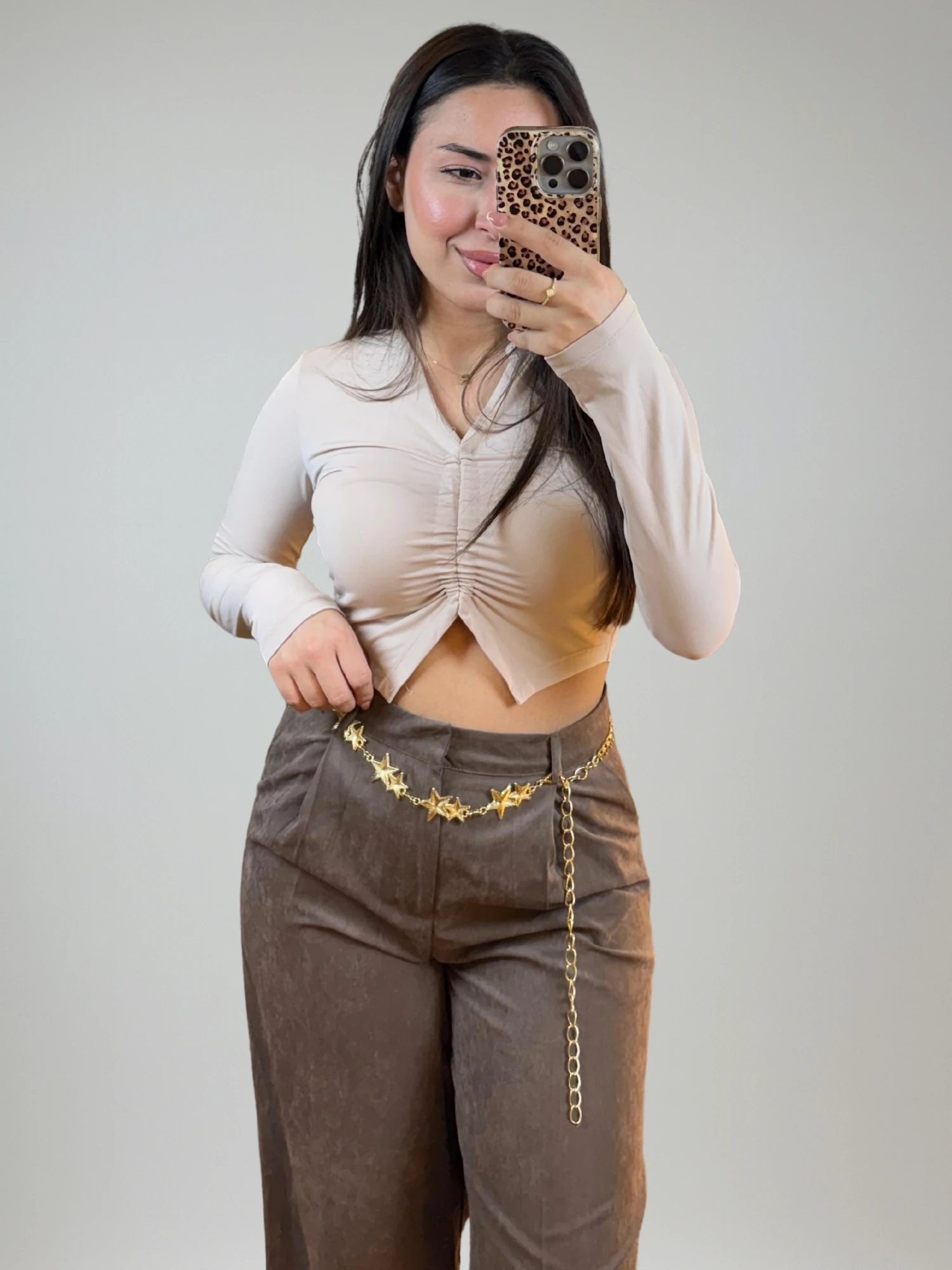 Kahve Zincir Aksesuarlı Pantolon