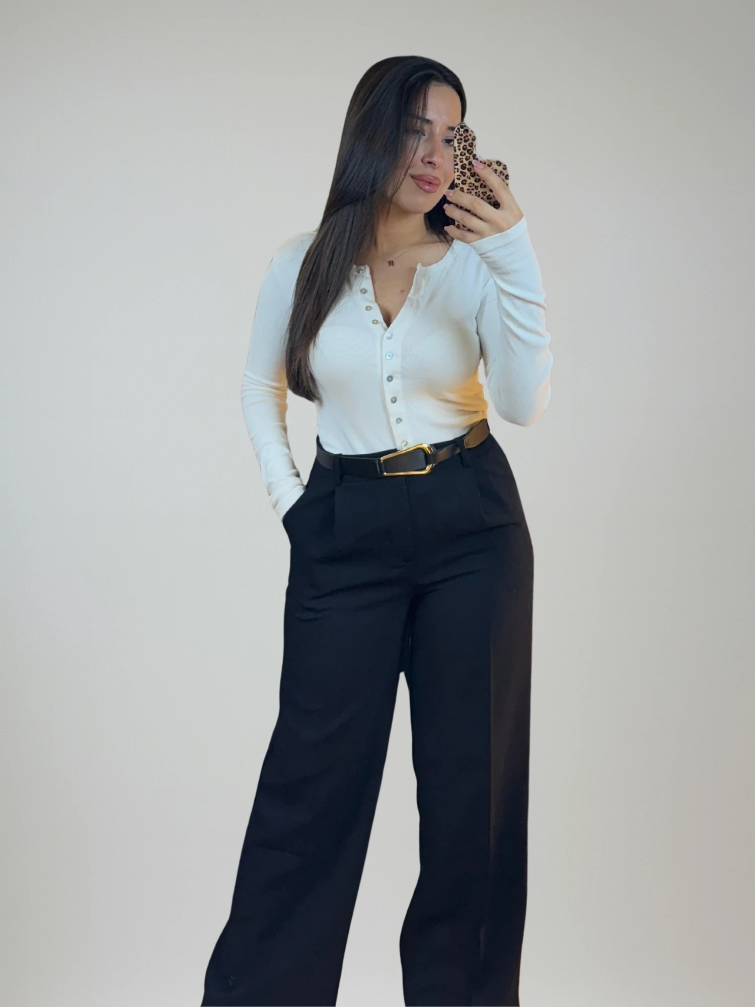 Siyah Bol PC Kemerli Pantolon 