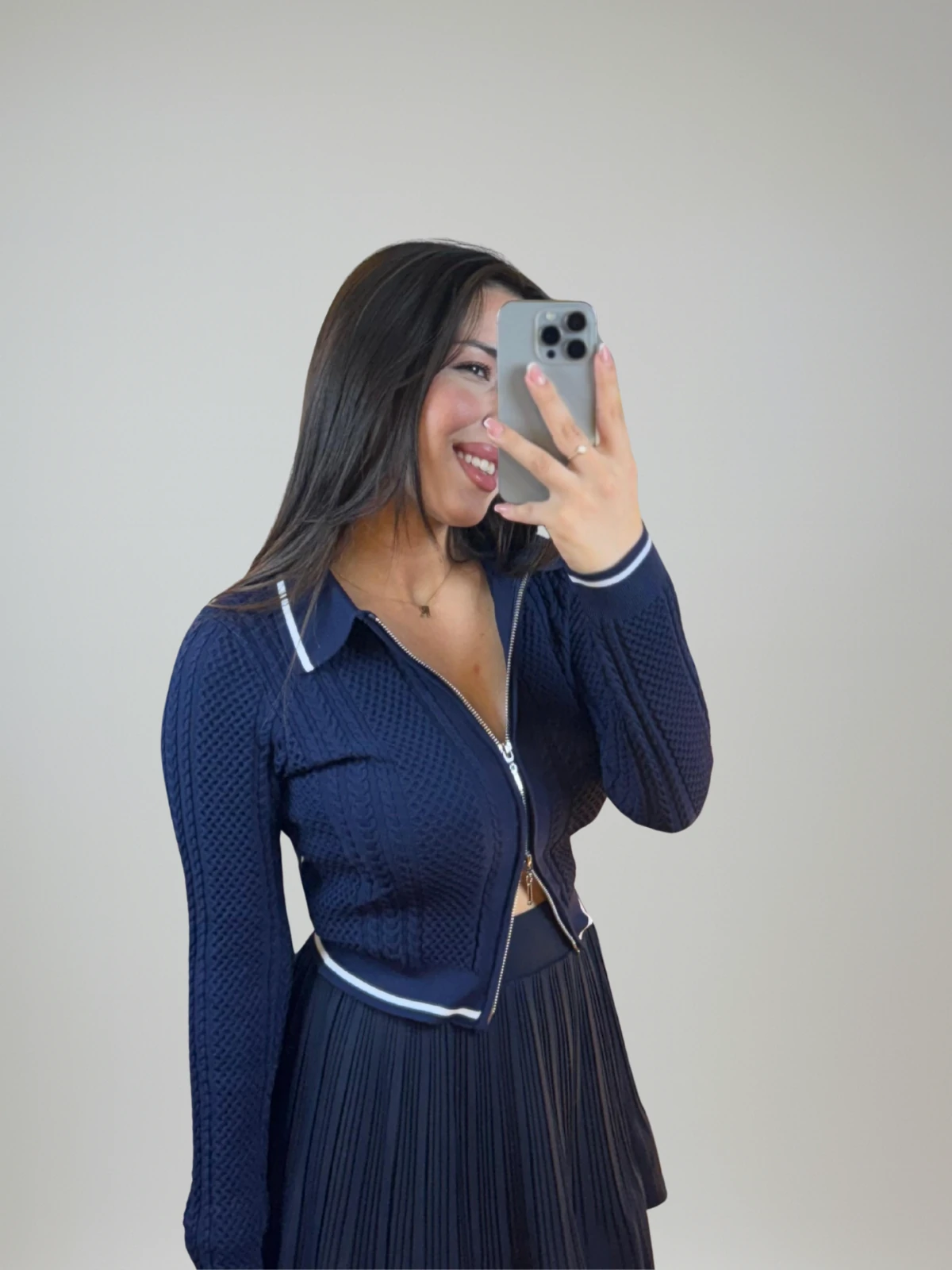 Lacivert Pileli Etek 