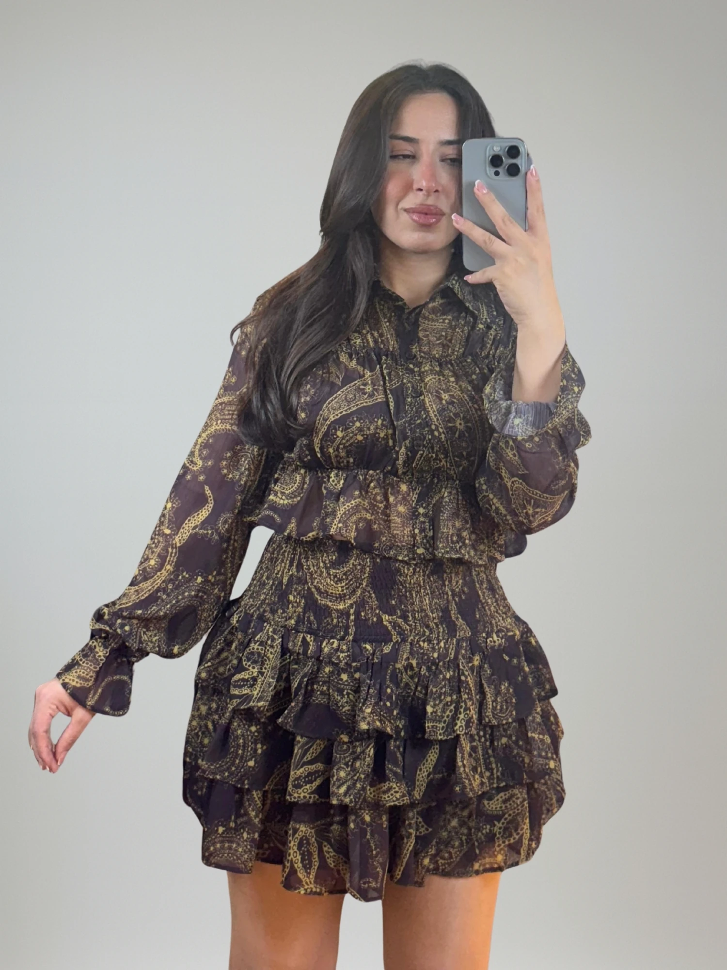 Kahve Yeşil Gömlek Etek Takımı 