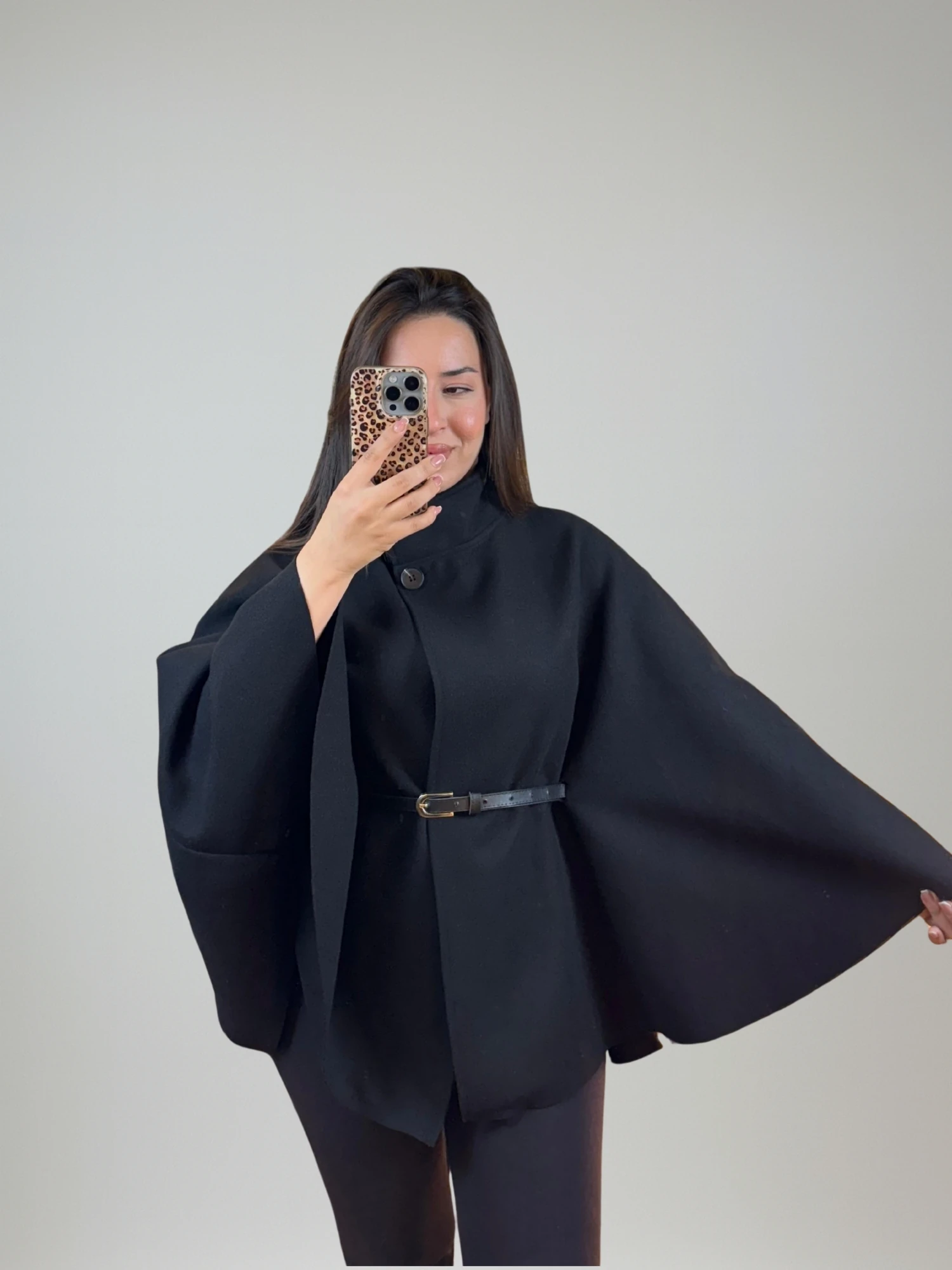 Kemerli Kaşe Panço Siyah