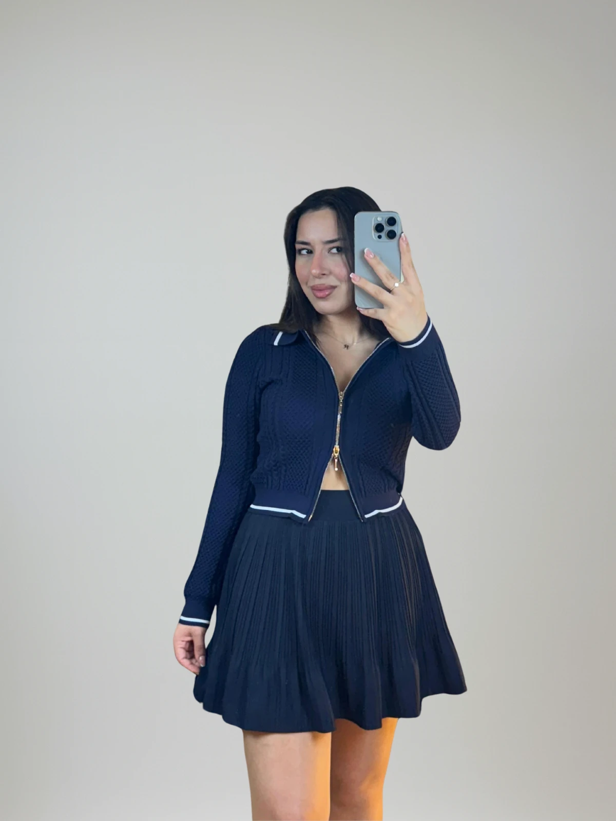 Lacivert Pileli Etek 