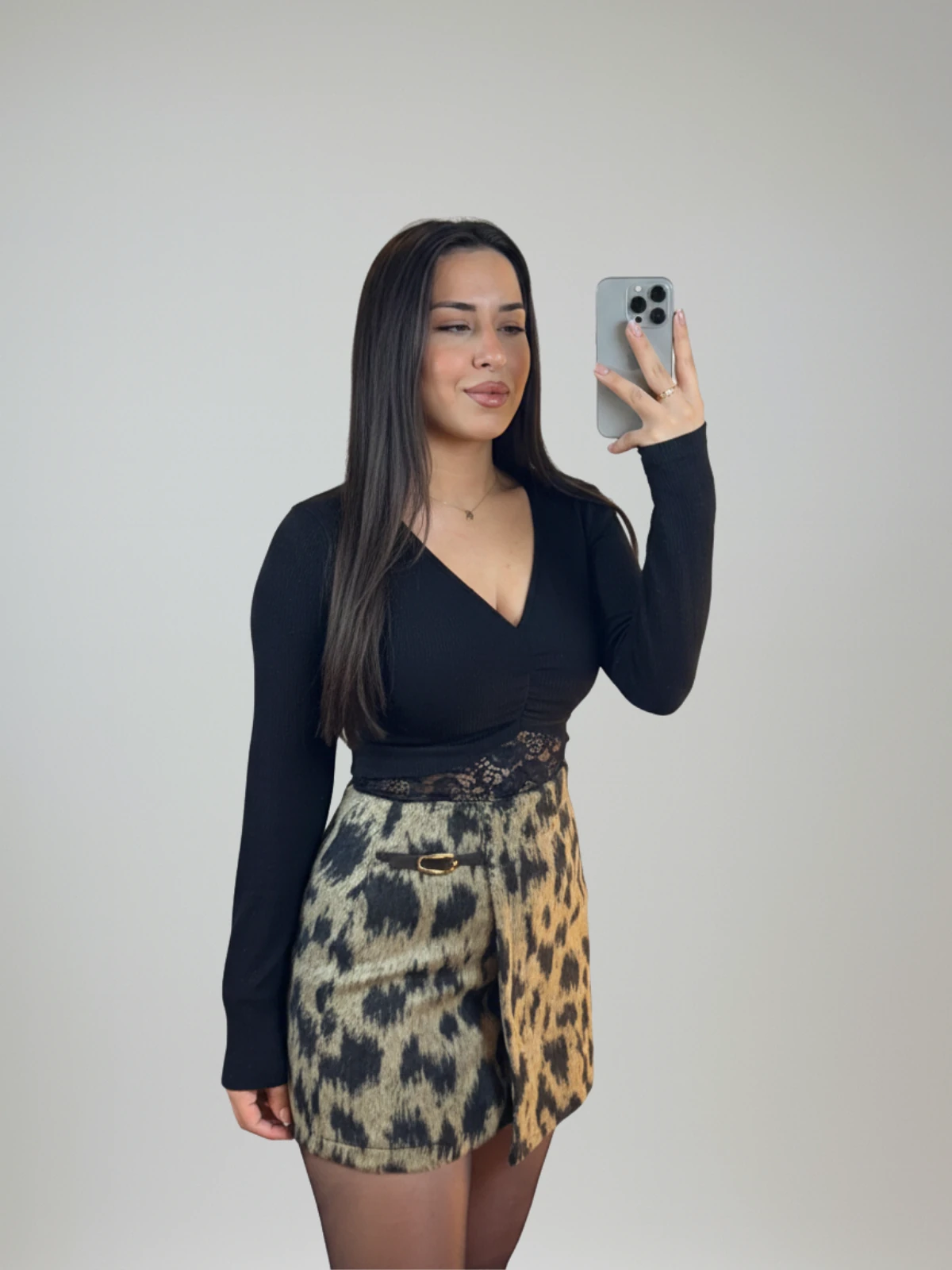 Leopar Desen Şort Etek ve Ceket Takımı