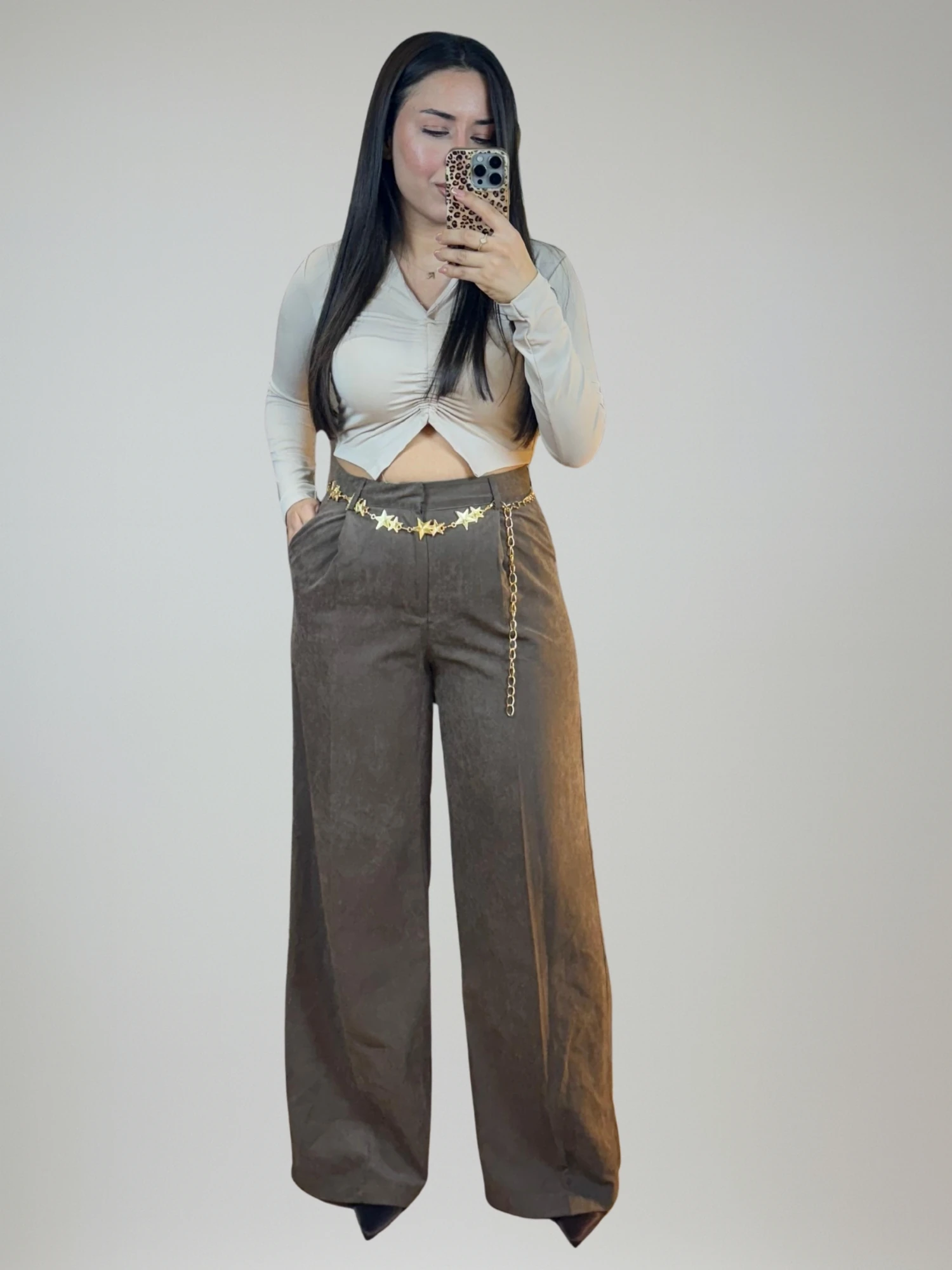 Kahve Zincir Aksesuarlı Pantolon