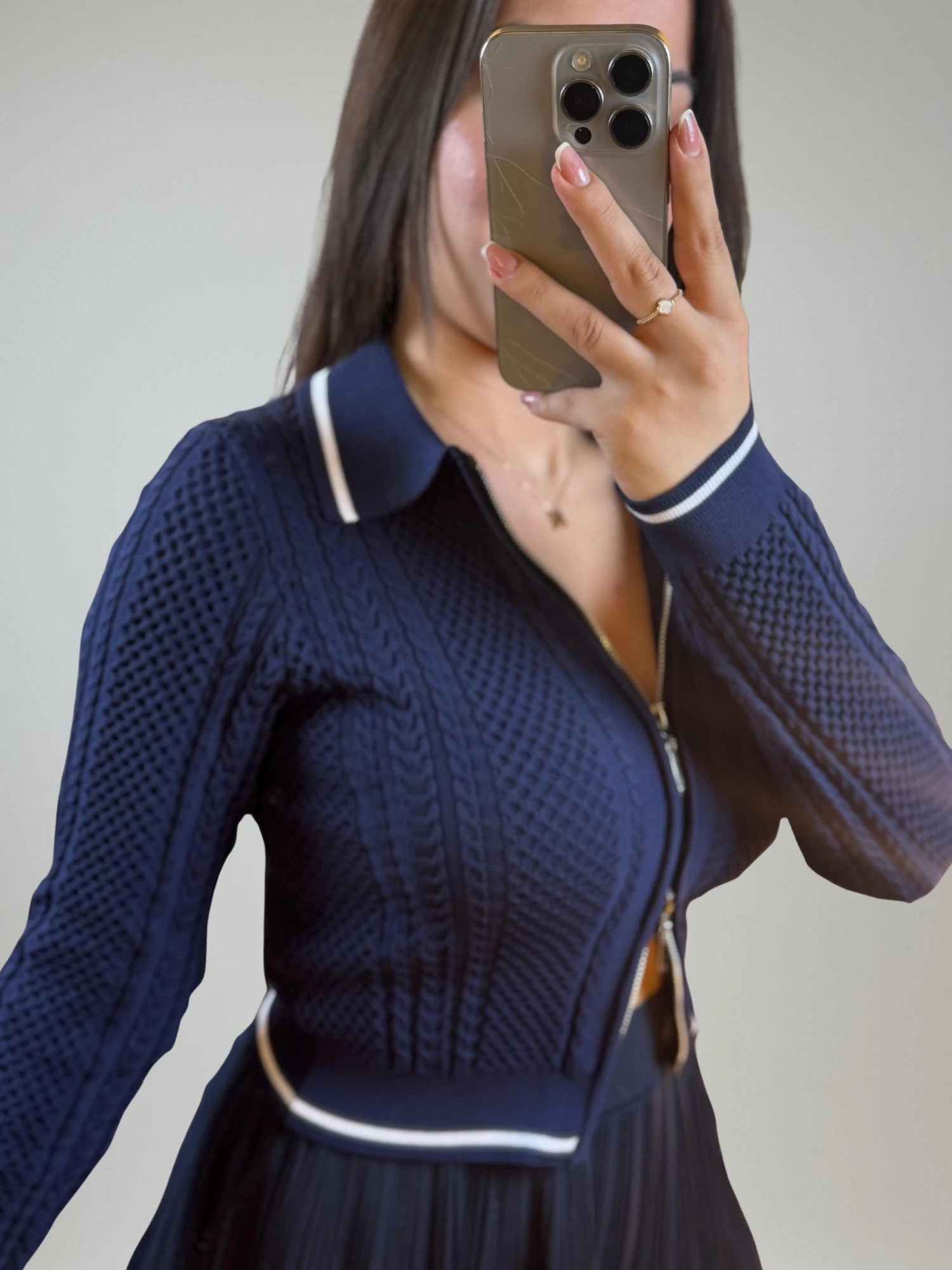 Ön Fermuarlı Lacivert Hırka