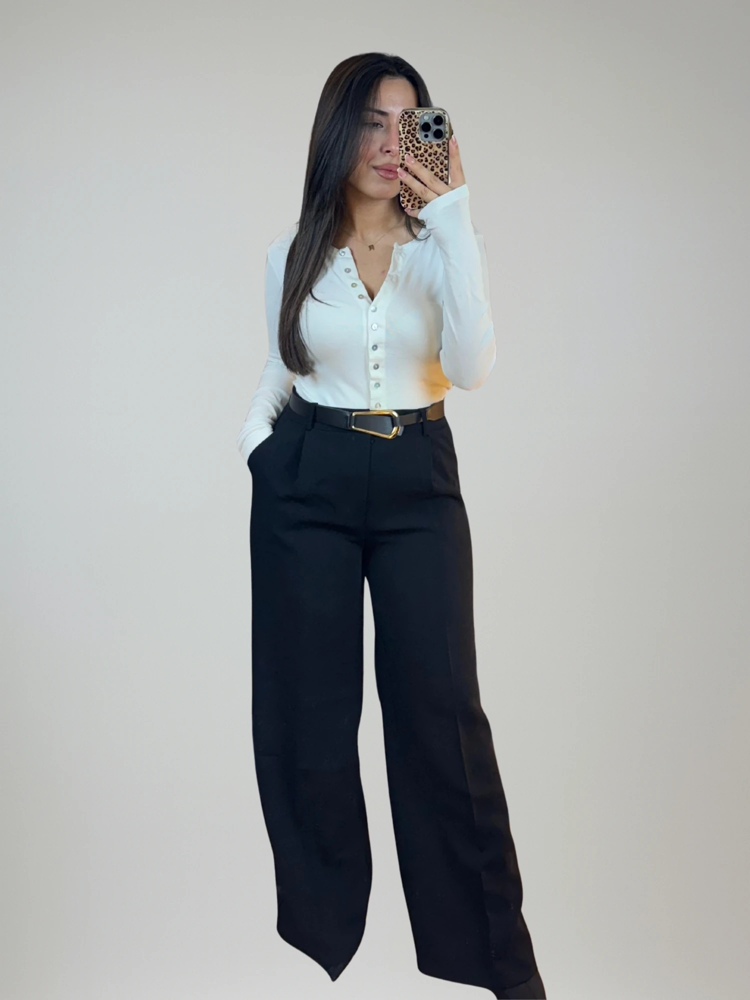 Siyah Bol PC Kemerli Pantolon 