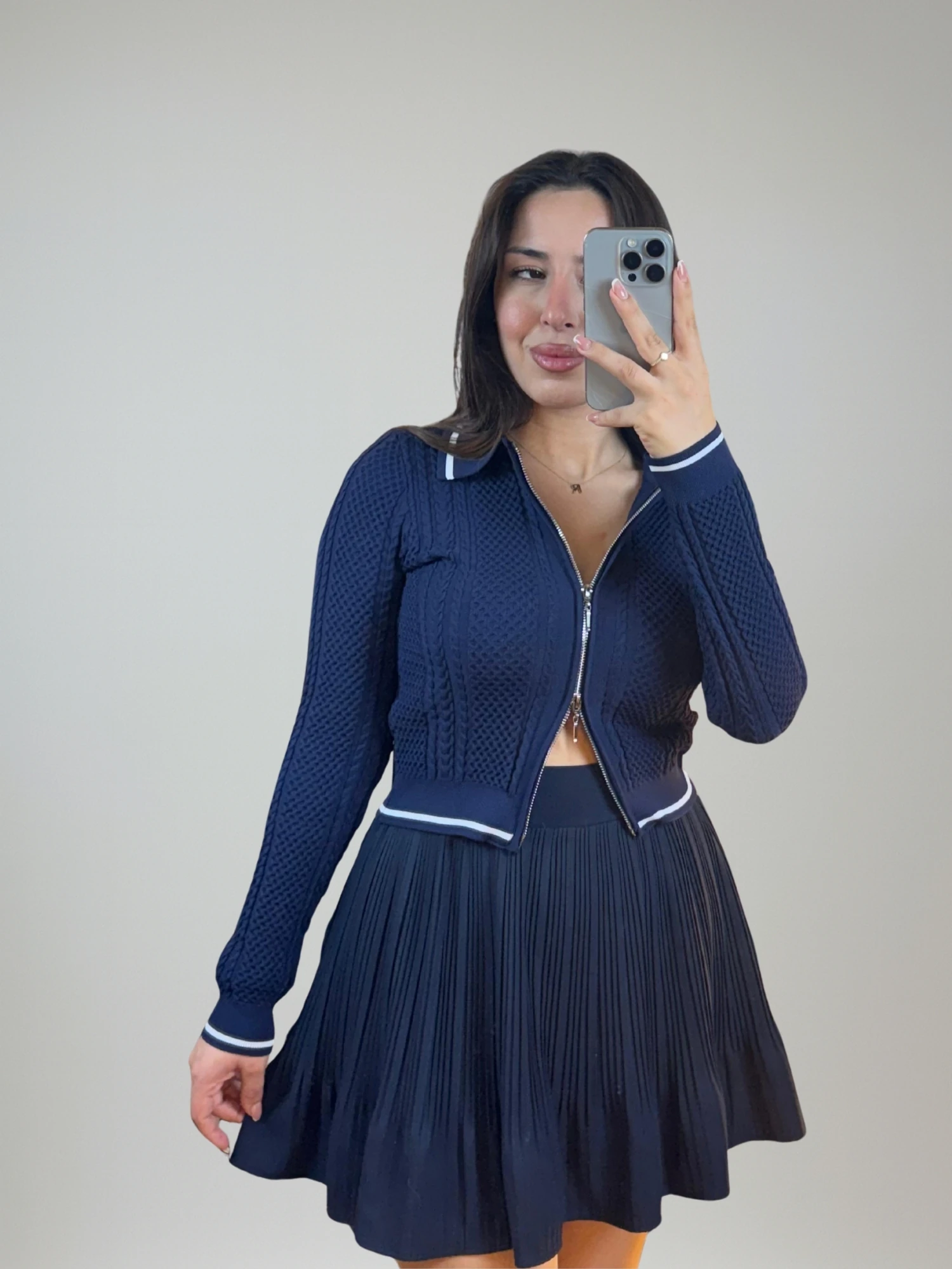 Ön Fermuarlı Lacivert Hırka