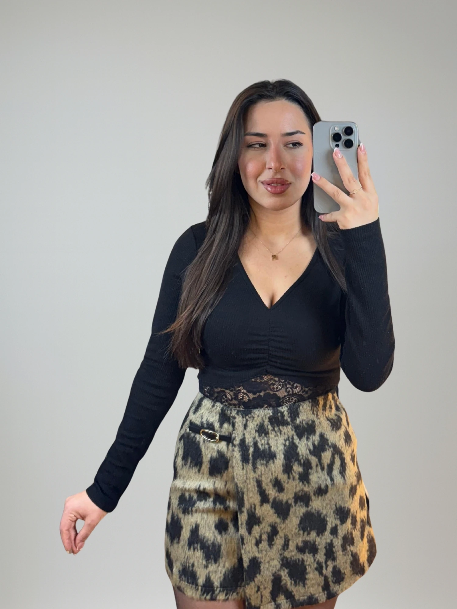 Leopar Desen Şort Etek ve Ceket Takımı