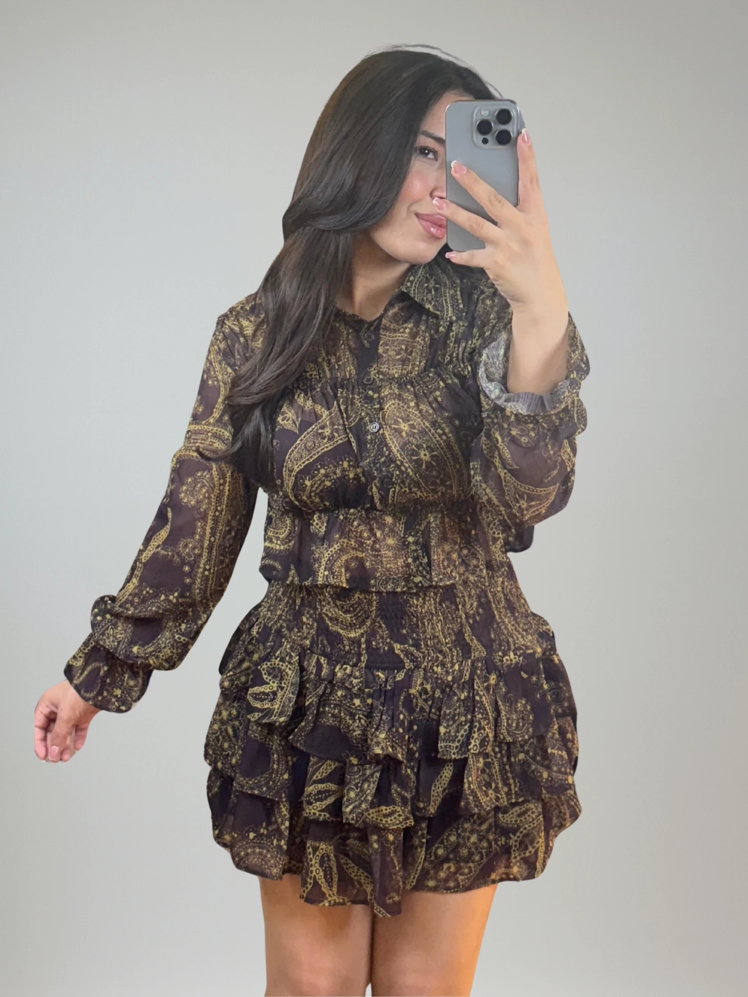 Kahve Yeşil Gömlek Etek Takımı 