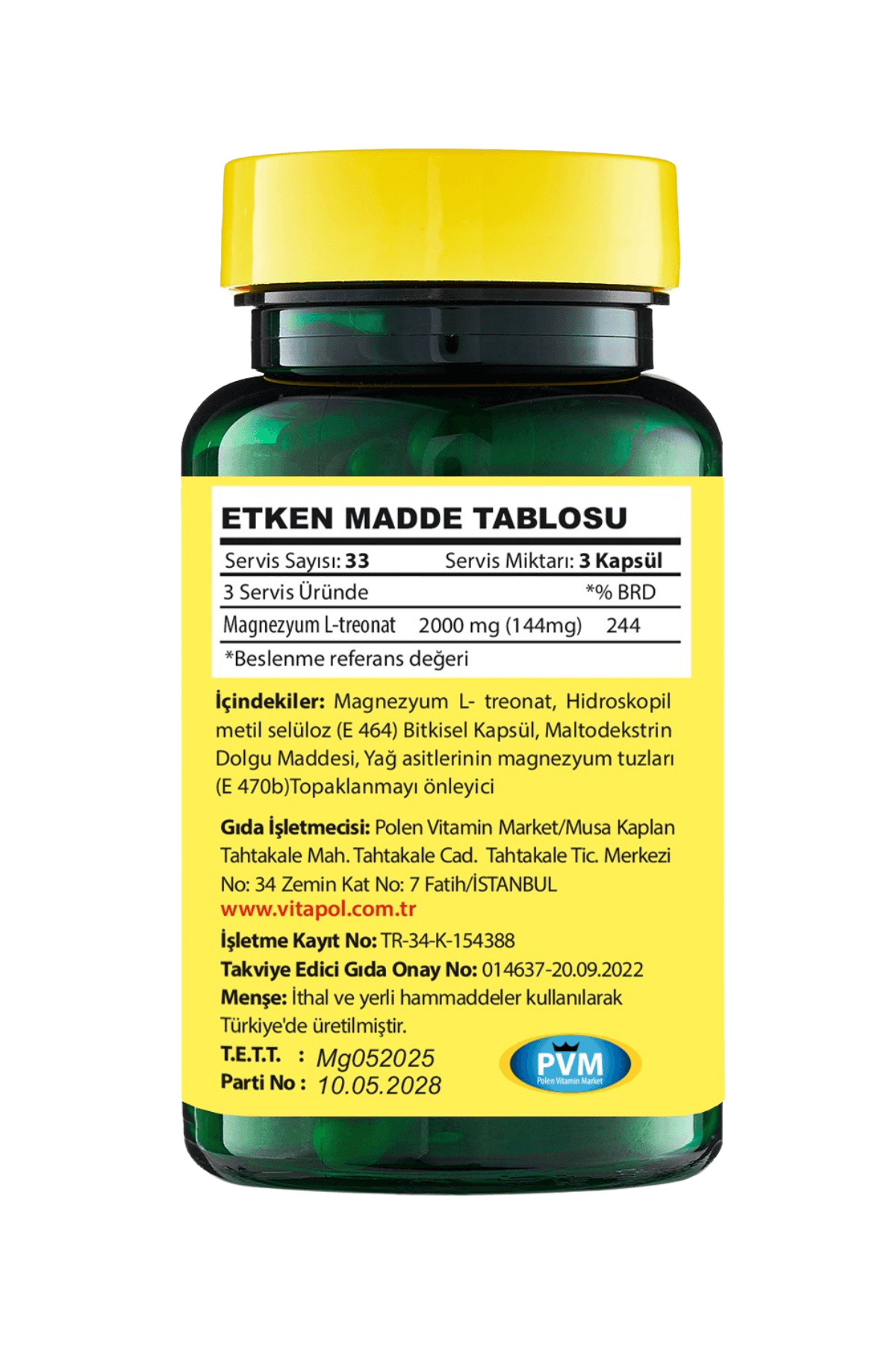 MAGNEZYUM L-TREONAT 2000 MG 100 KAPSÜL