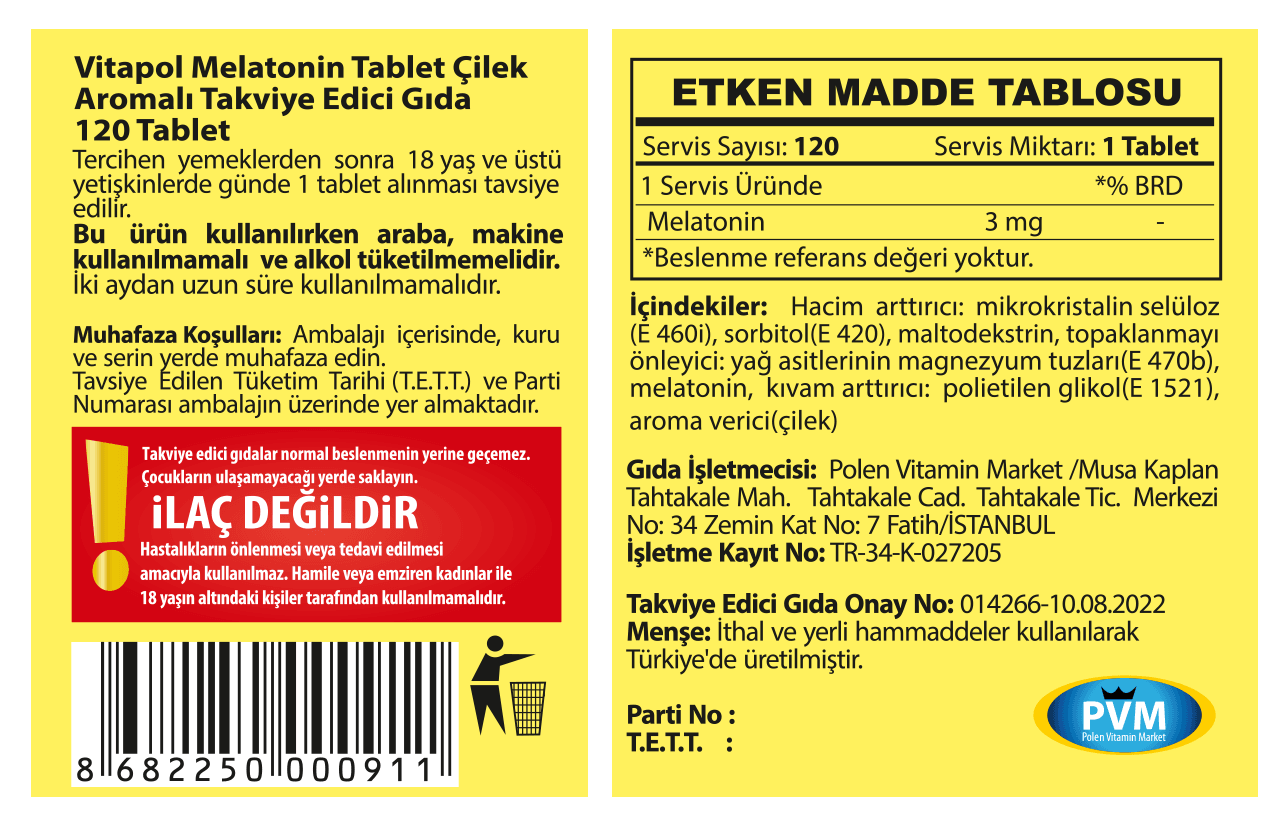 MELATONİN 3 MG ÇİLEKLİ AĞIZDA ERİYEN 120 TABLET