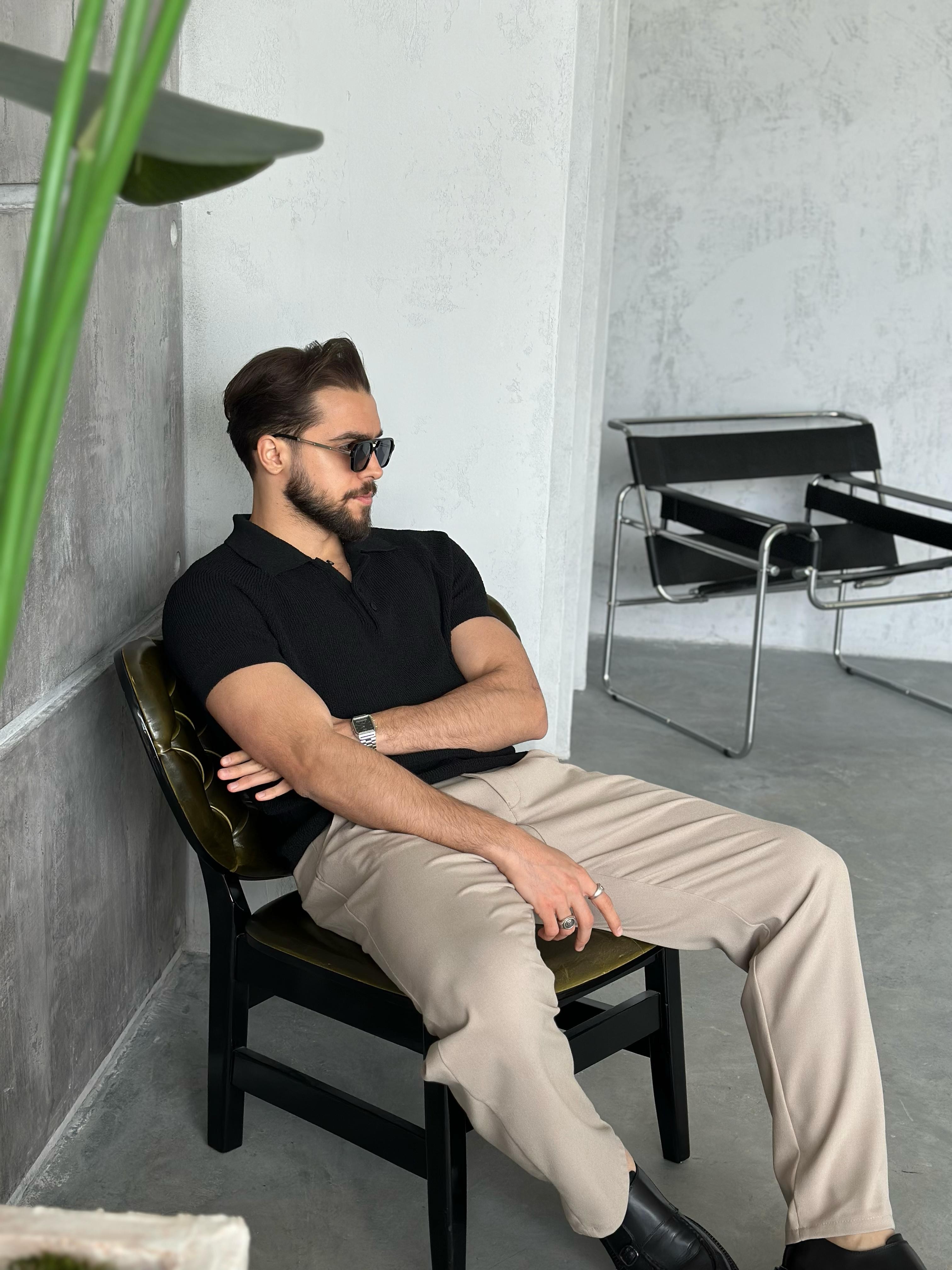 TR3502 İtalyan Kol Polo Yaka Triko Siyah