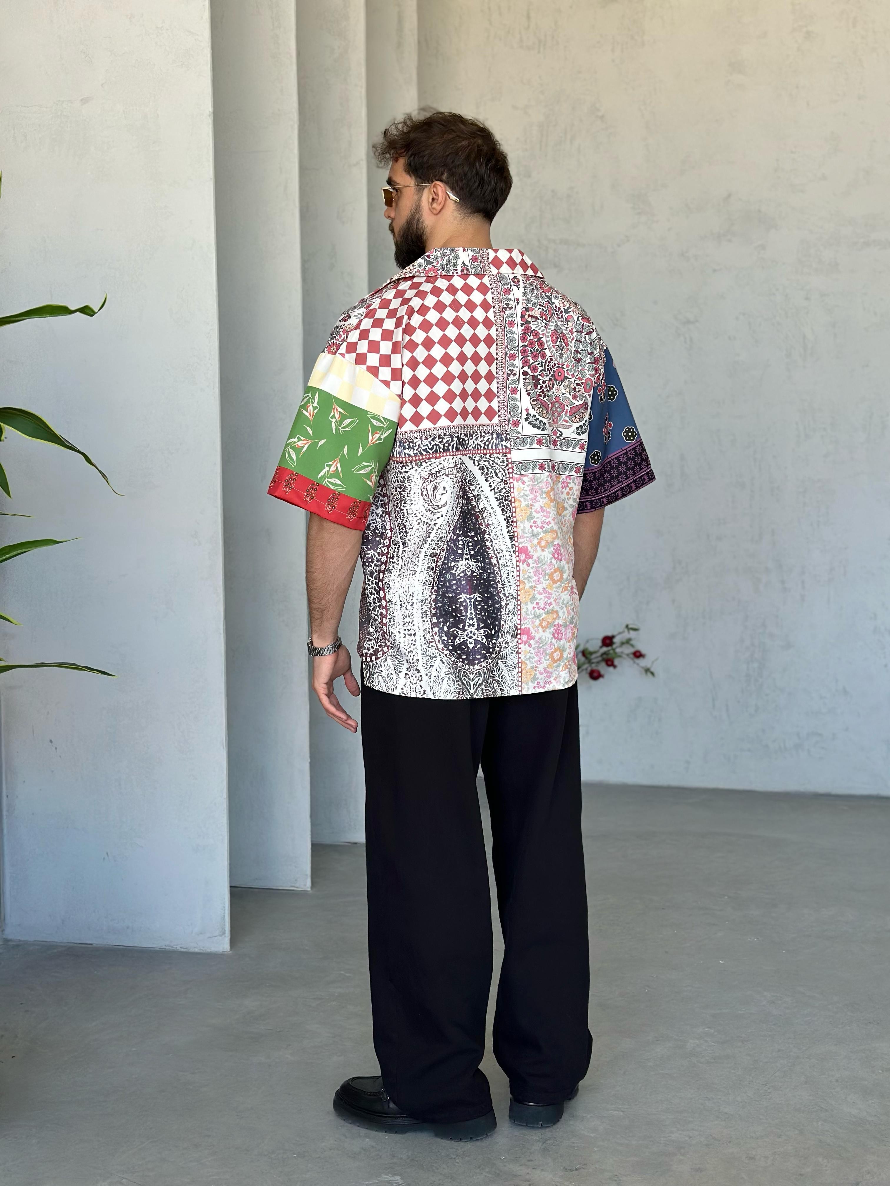 GM2851 Desenli Dubble Hürrem Kumaş Oversize Gömlek