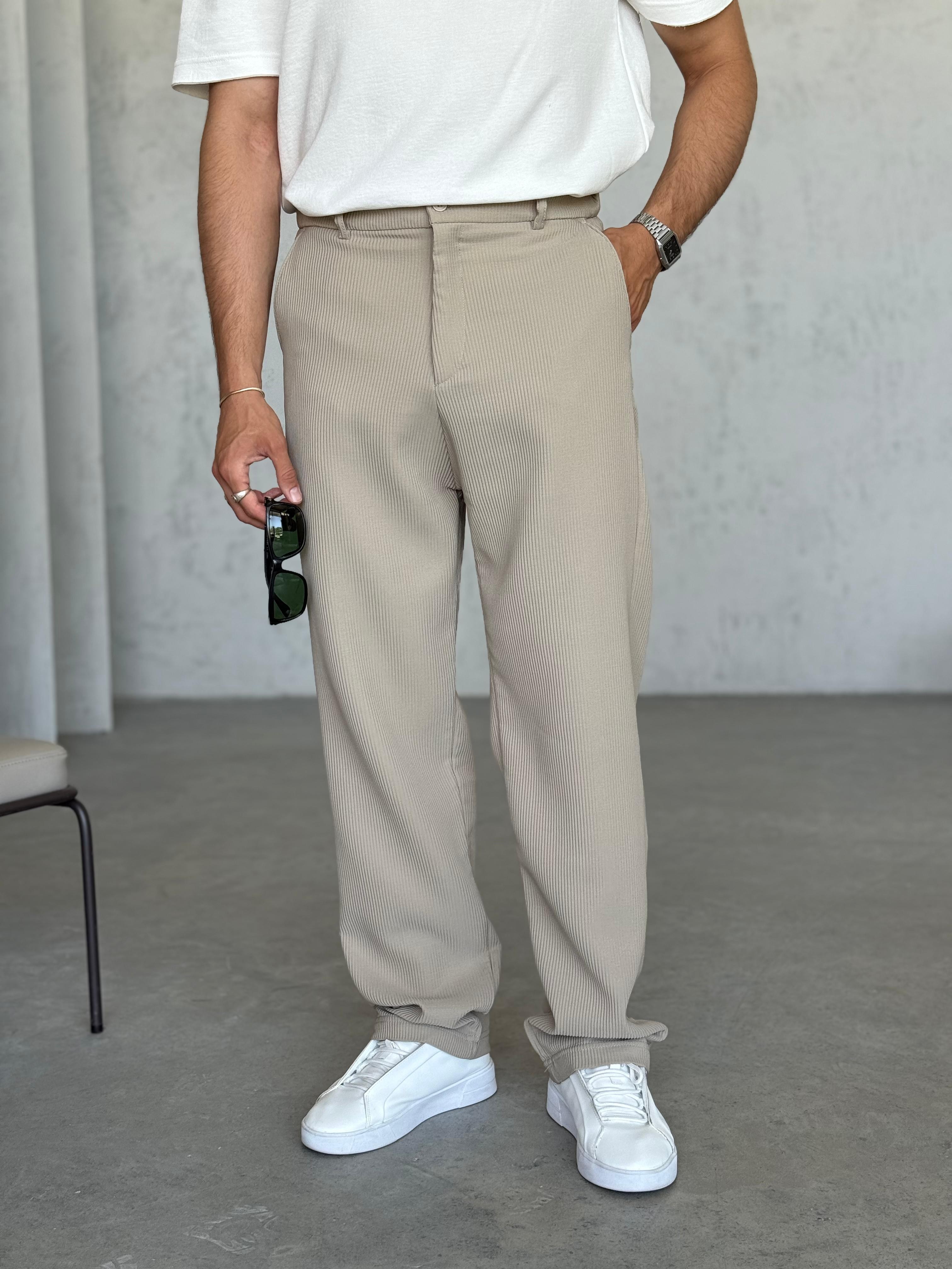KM50733 Fitilli Baggy Kumaş Pantolon Krem