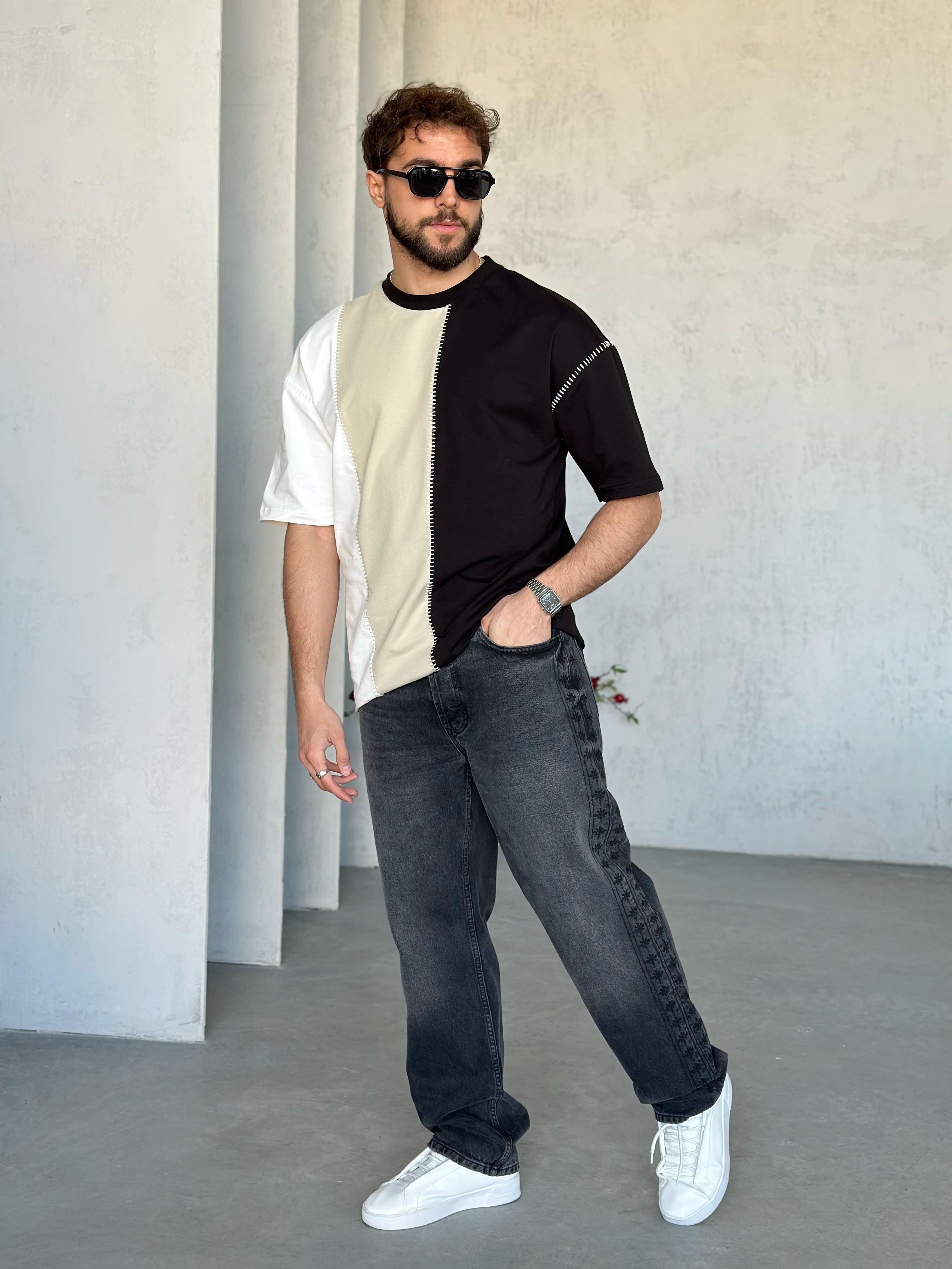 T502 Parçalı Dikiş Oversize T-shirt