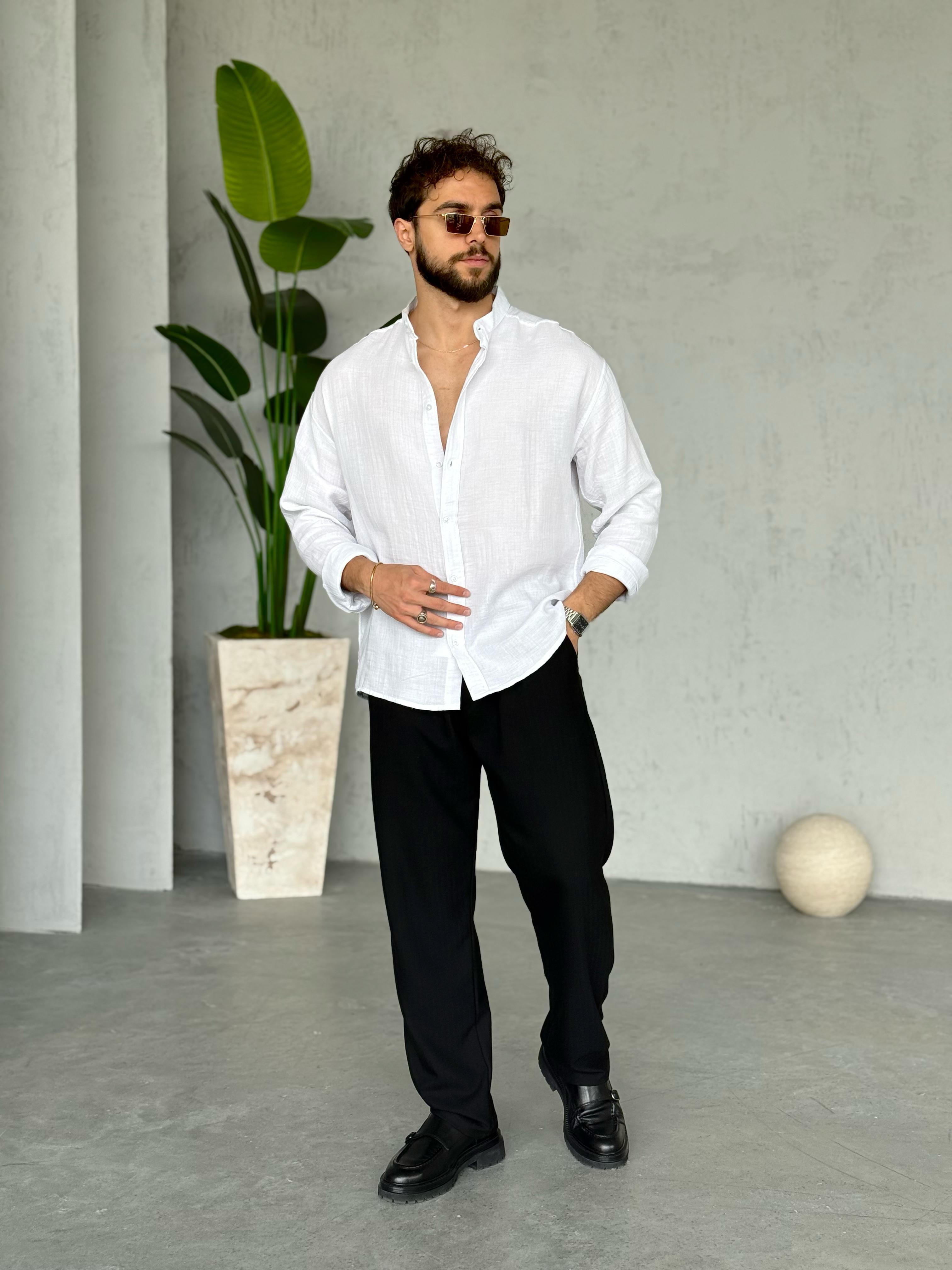 GM1559 Hakim Yaka Kırinkıl Gömlek Beyaz V.