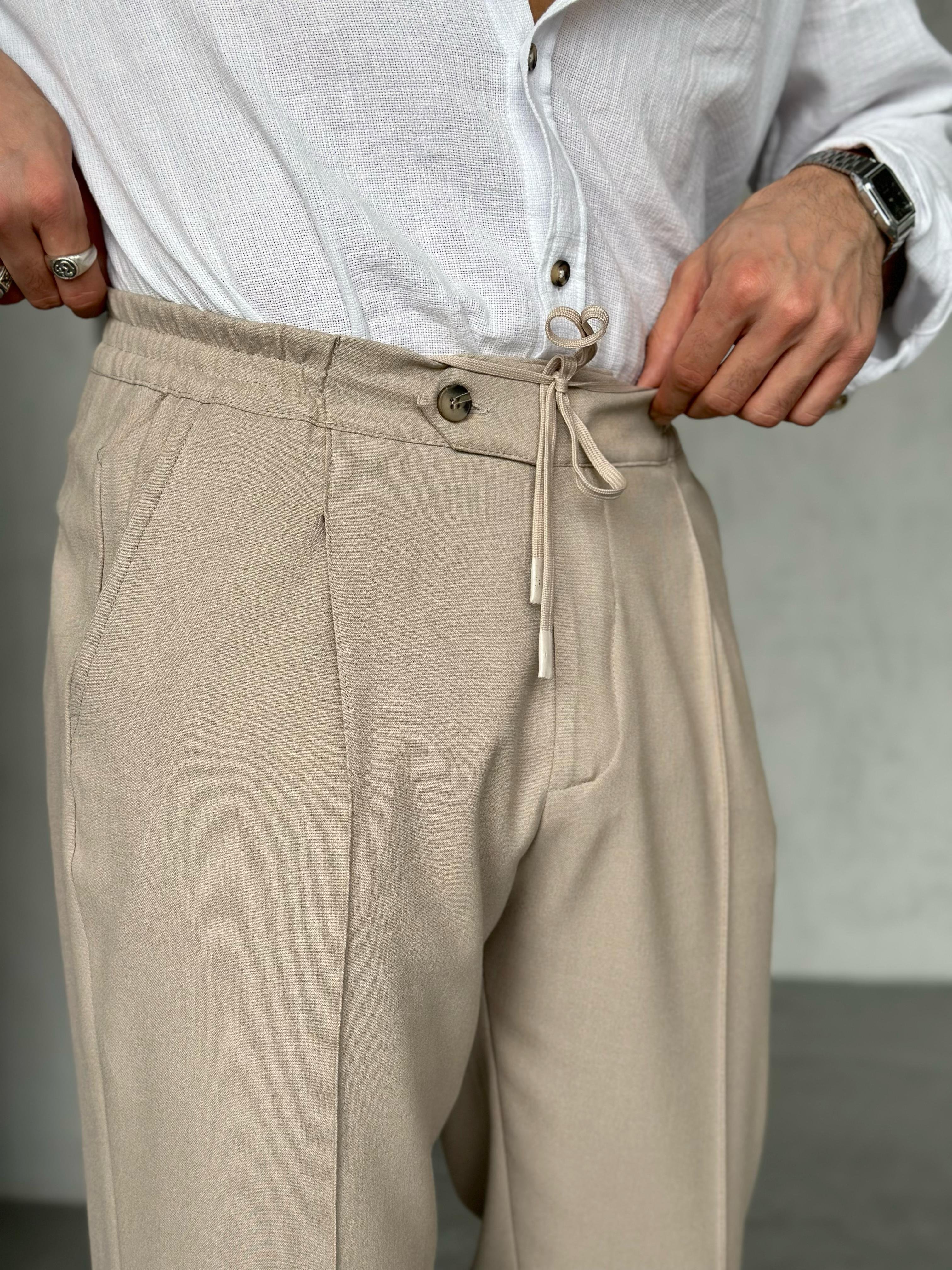 KM50312 jogger pantolon ip,düğme detaylı Bej W