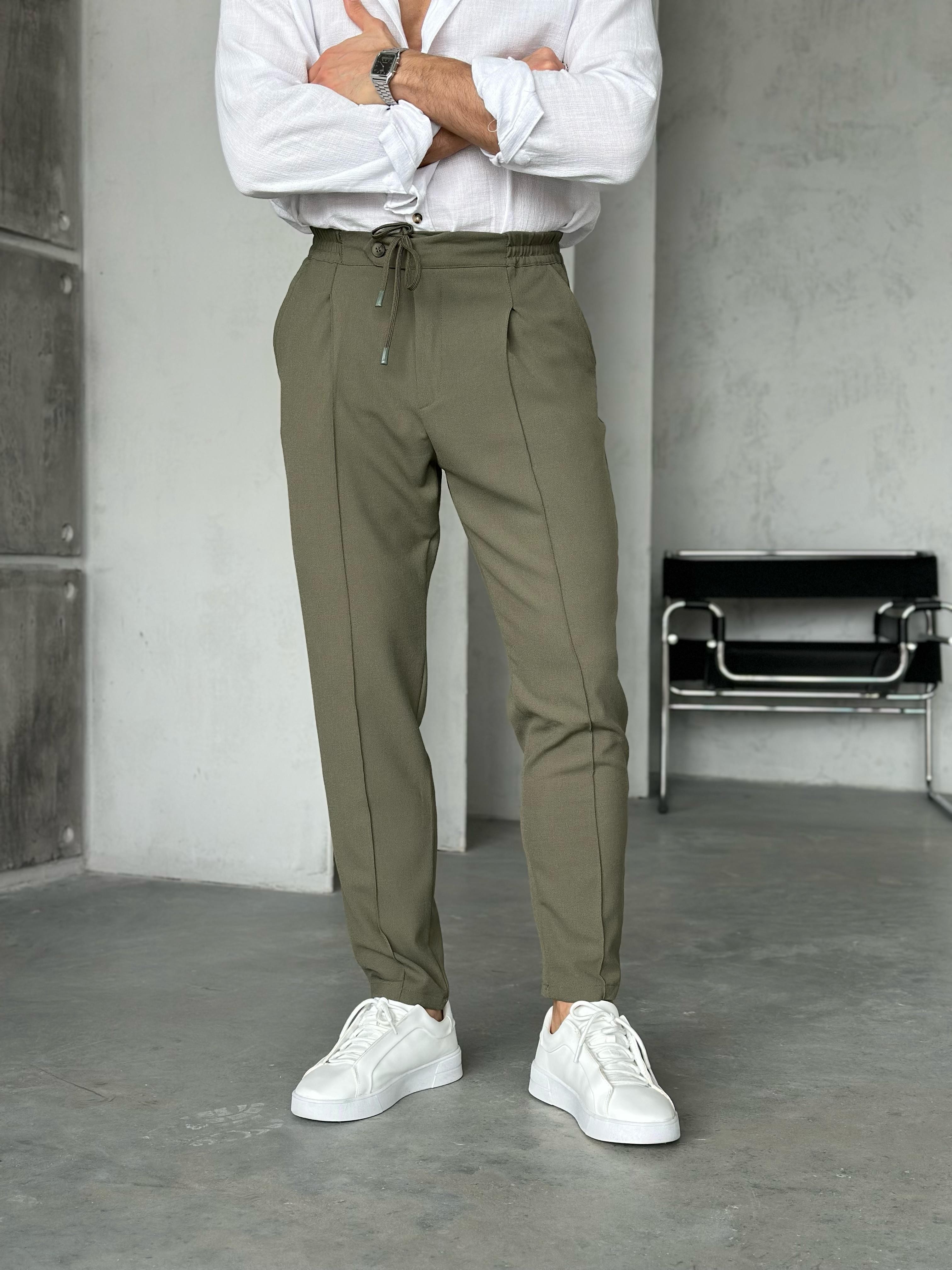 KM50310 jogger pantolon ip,düğme detaylı Yeşil - W
