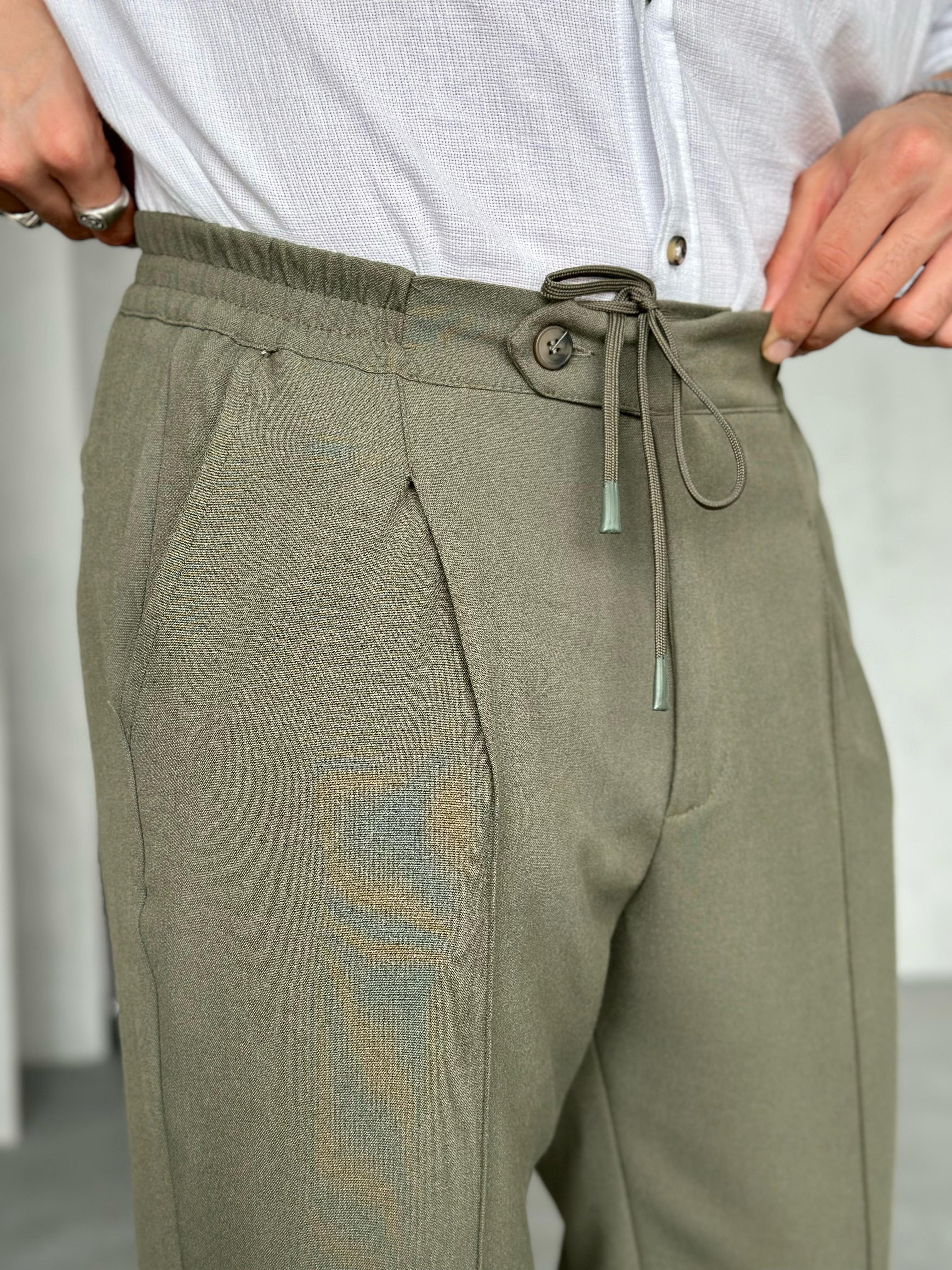 KM50310 jogger pantolon ip,düğme detaylı Yeşil - W