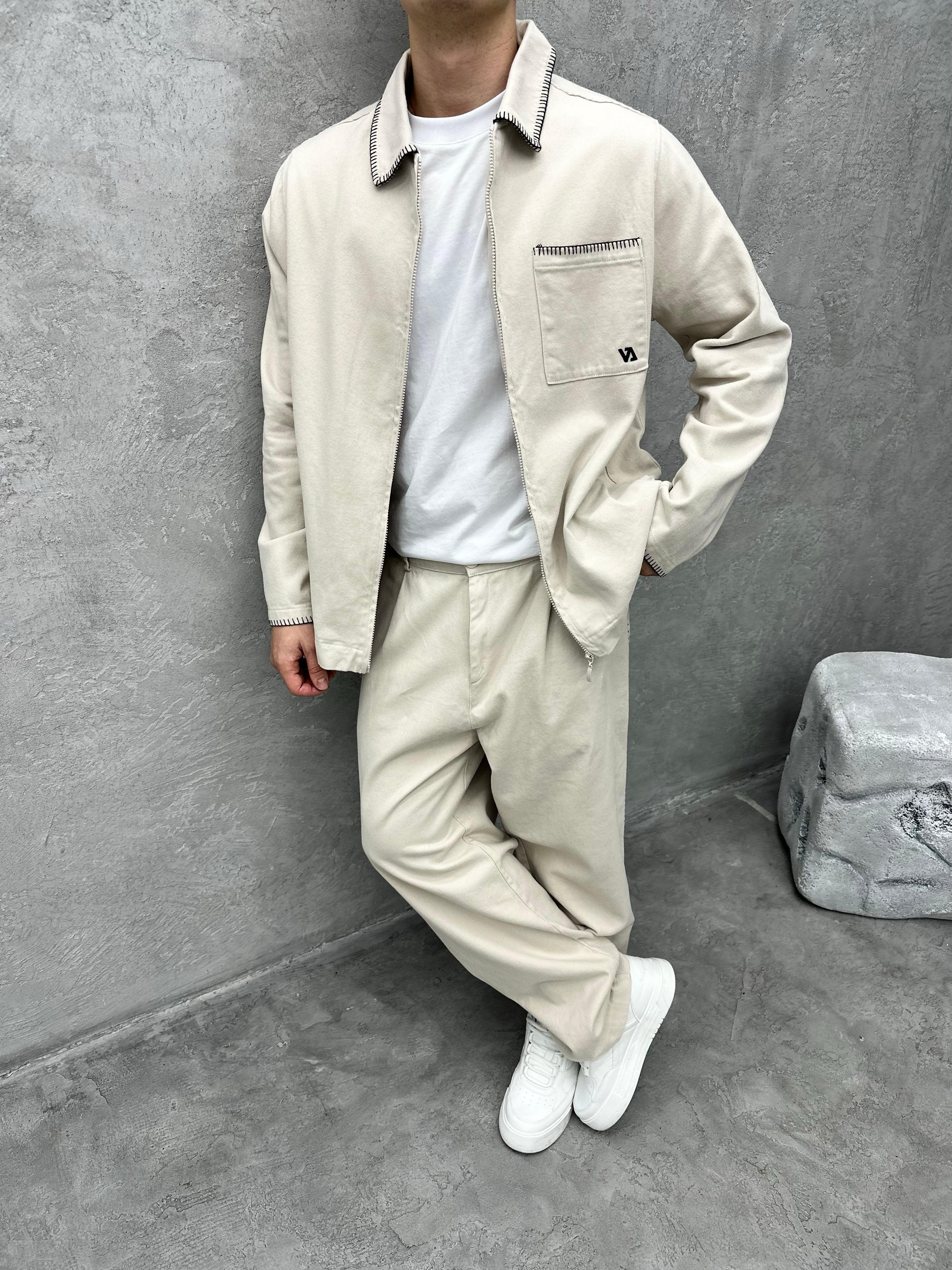 TK103 Oversize Gabardin Kumaş Takim Krem