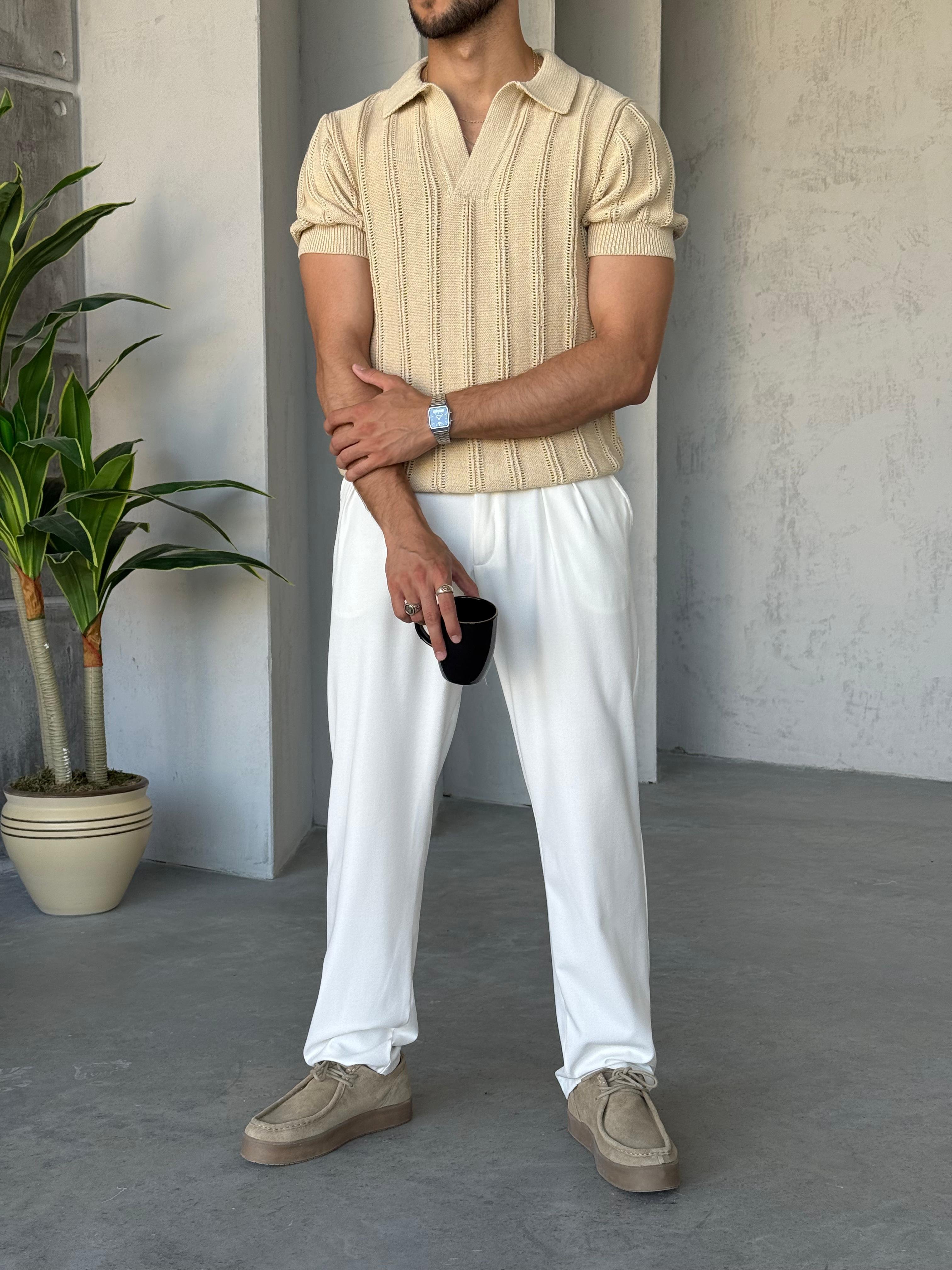 TR4324 Polo Yaka Triko Krem