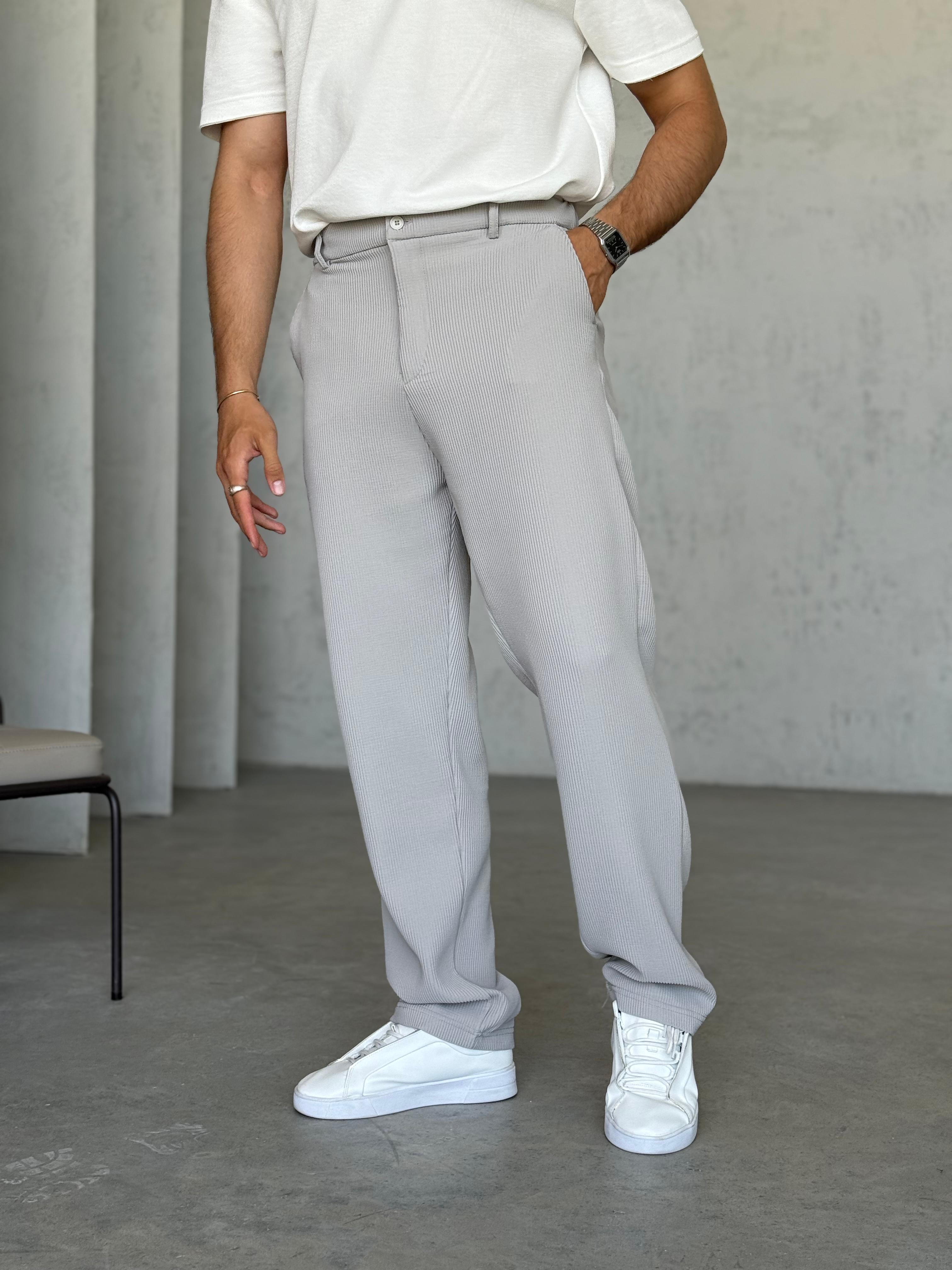 KM50731 Fitilli Baggy Kumaş Pantolon Gri